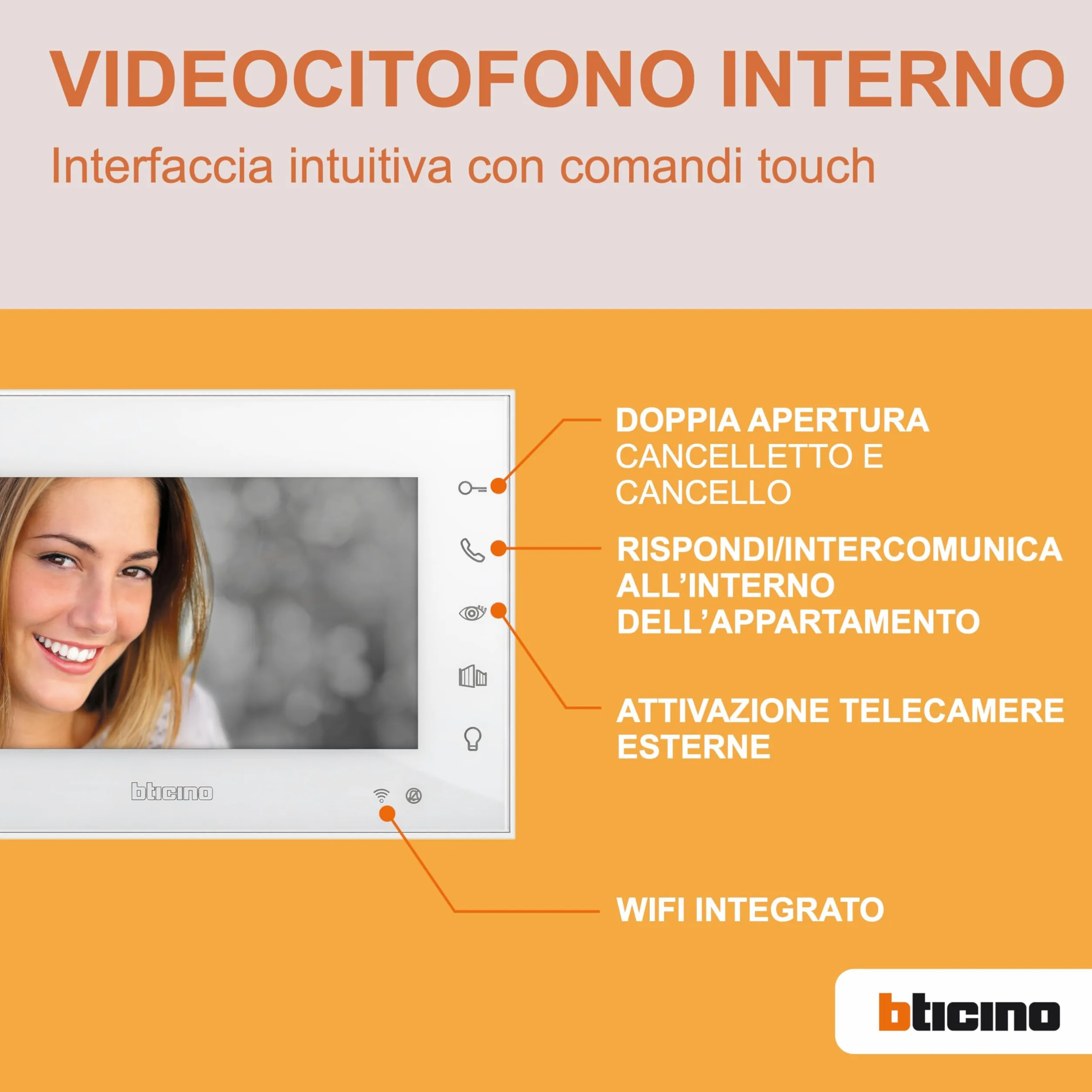 BTICINO 310913 Videocitofono Easykit WiFi, Kit Monofamiliare Espandibile, Senza Fili, Monitor Smart 7" a Colori, Pulsantiera con Visione Notturna, Controllo Accessi da Smartphone, App Home+Security