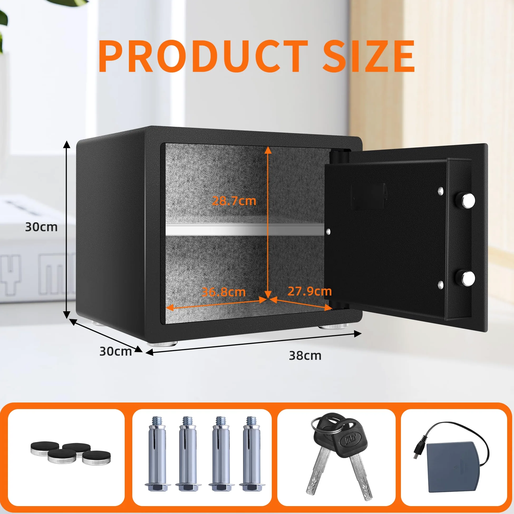 HSGCJS Cassaforte biometrica per impronte digitali con tastiera digitale completa, cassaforte di sicurezza per casa, ufficio e hotel, 1,2 metri cubi