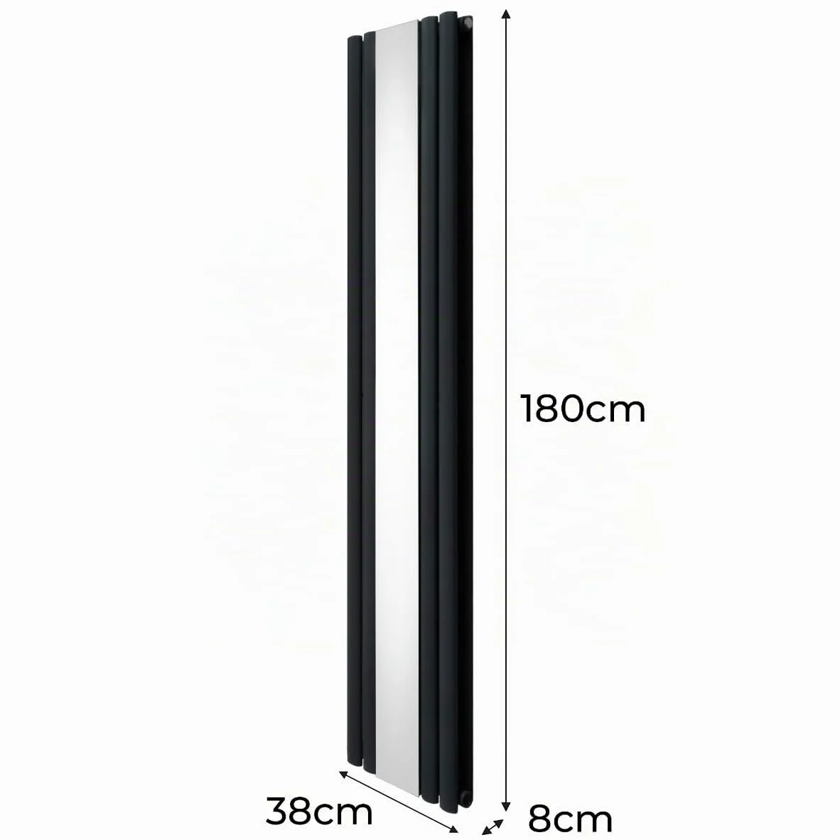 Radiatore a Colonna Ovale e Specchio Integrato 1800 x 380mm, Moderno Verticale Doppia Colonna Acciaio al Carbonio Grigio Antracite Opaco, Cucina Soggiorno Bagno [Spazzola, Attacchi Murali e Supporti