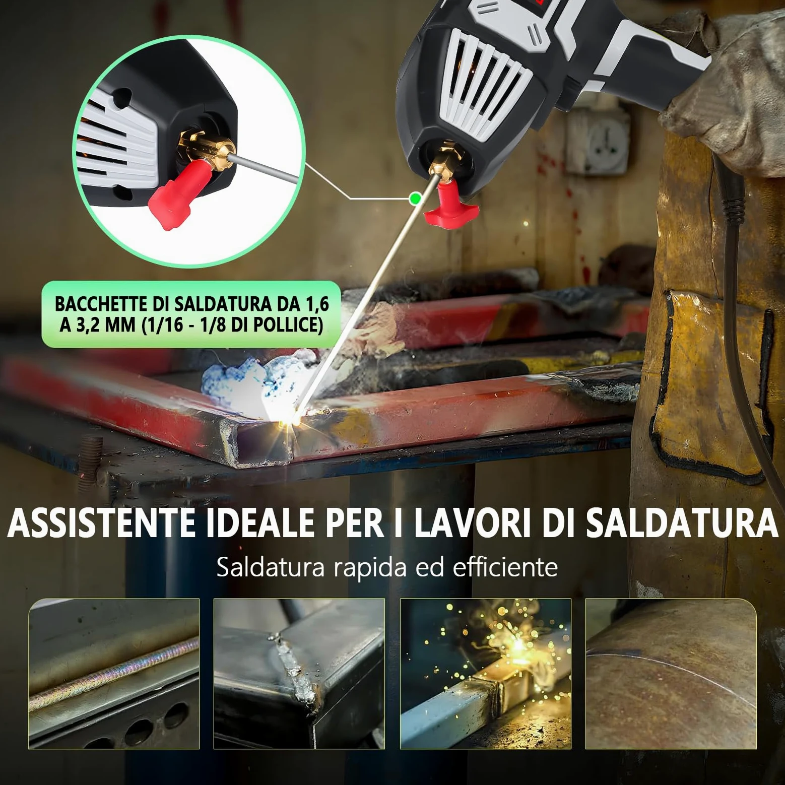 Saldatrice Portatile, 200A Saldatrice a Elettrodo con Inverter IGBT, Saldatore ad Arco per Barre di Saldatura 1,6 mm - 3,2 mm, Salda Facilmente Acciaio Ferro Acciaio Al Carbonio Leghe