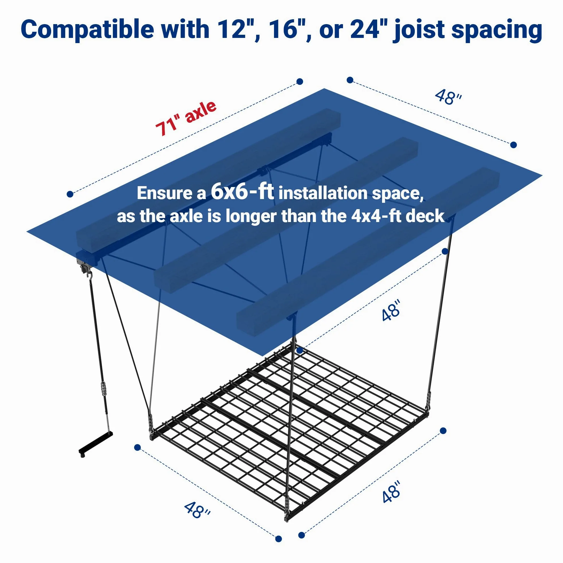 FLEXIMOUNTS GL1 - Scaffale di sollevamento per garage, 1,2 x 1,2 m, in metallo resistente, sistema di organizzazione regolabile con asse da 180 cm, peso 136 kg, nero