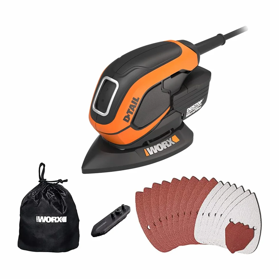 WORX WX648 Smerigliatrice 65W 230V - Smerigliatrice manuale ergonomica per levigatura anche in luoghi difficili da raggiungere - Microfiltro DUSTSTOP per lavori puliti