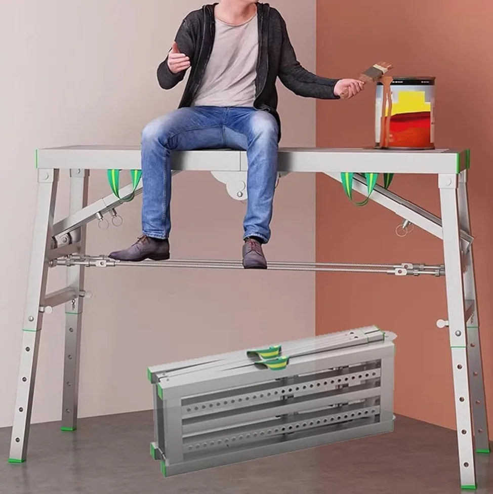 Piattaforma da Lavoro Pieghevole in Alluminio, Trabattello 400 kg capacità di Carico, per La Pulizia di Pareti Alte Verniciate, Cartongesso, Decorazioni per Camper,140 * 40cm
