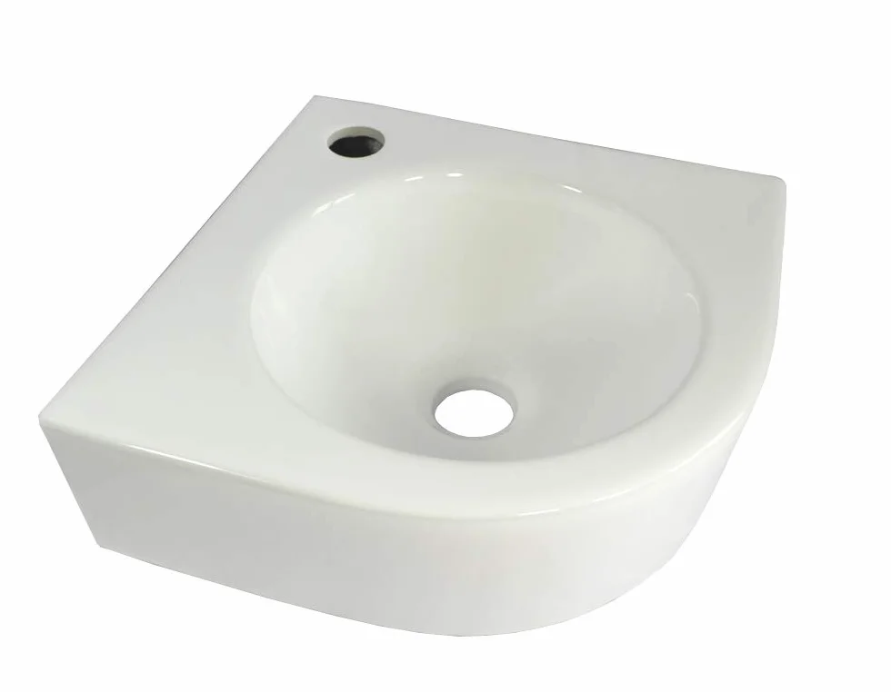 WP030 - Lavabo angolare in ceramica, bianco, montaggio a parete, ovale, semicircolare, circa 30 cm
