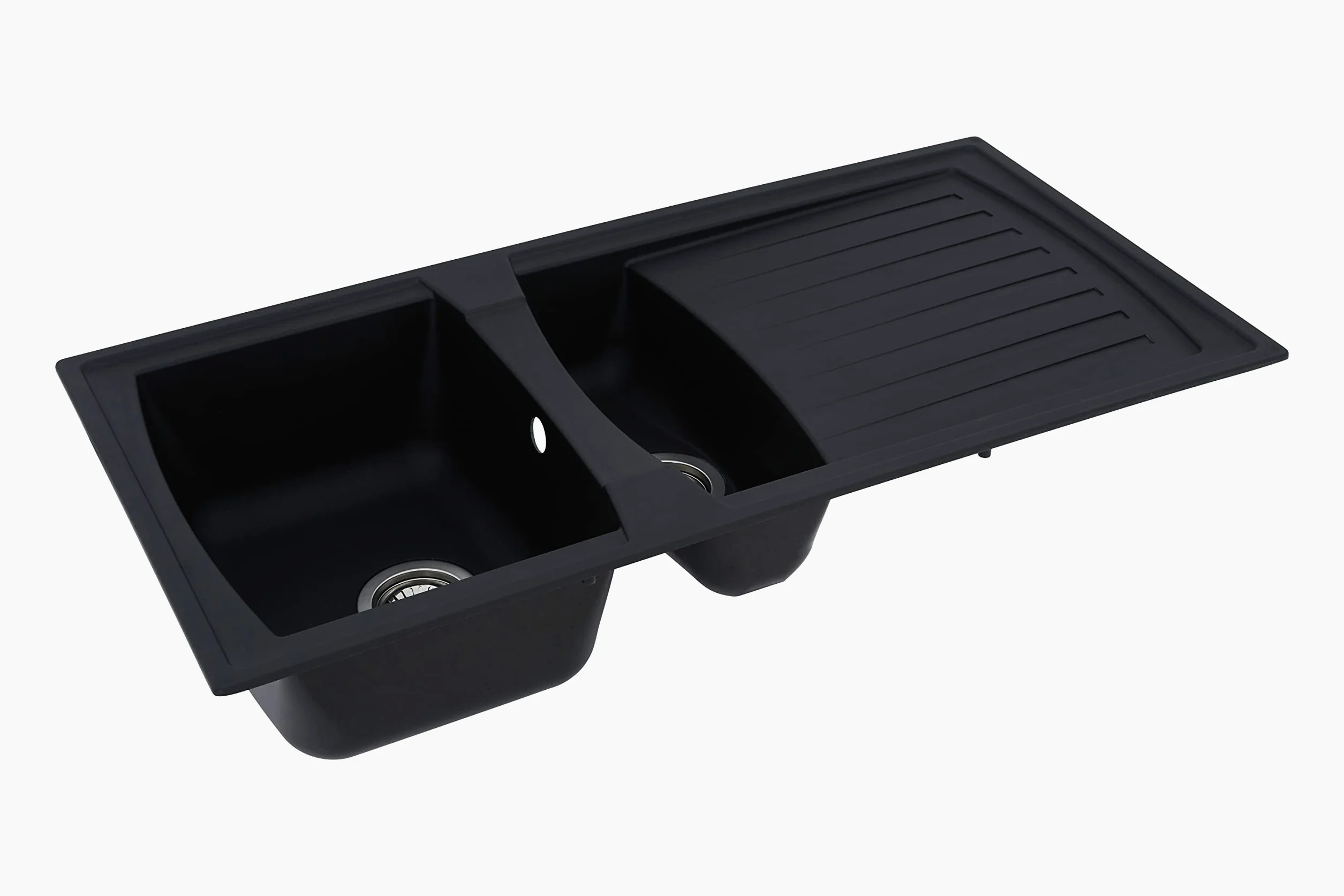 Respekta Lavello da Cucina in Mineralite Color Nero, Lavello da Incasso a 1,5 vasche, dimensioni 100 x 50 cm, Lavello Adatto per Mobili Sottolavello da 60 cm di Larghezza