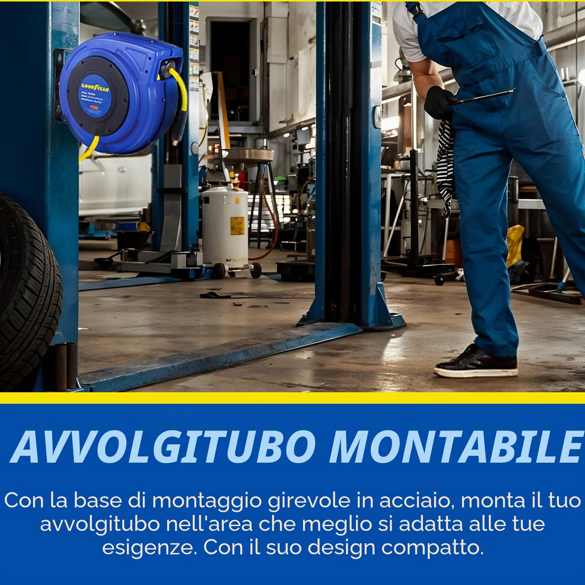 Goodyear retrattile compressore d'aria/acqua avvolgitubo, max. 300psi (3/8" x 65 ft) hybrid polymer tubo