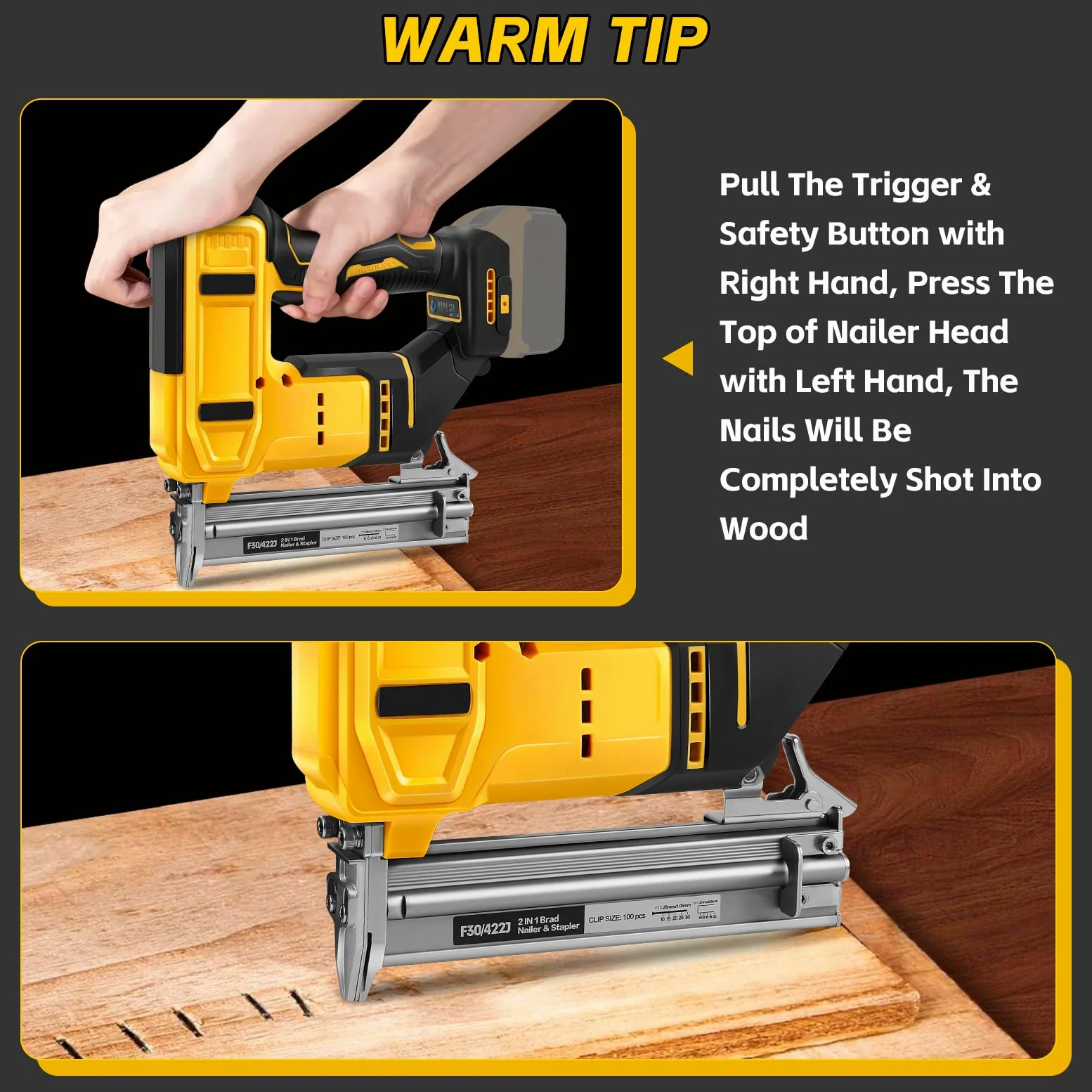 Set di chiodatrici a batteria da 18 GA, compatibile con Dewalt 20 V, pistola per unghie 2 in 1, con 500 chiodi e 500 staffe, per fai da te, lavorazione del legno (senza batteria)