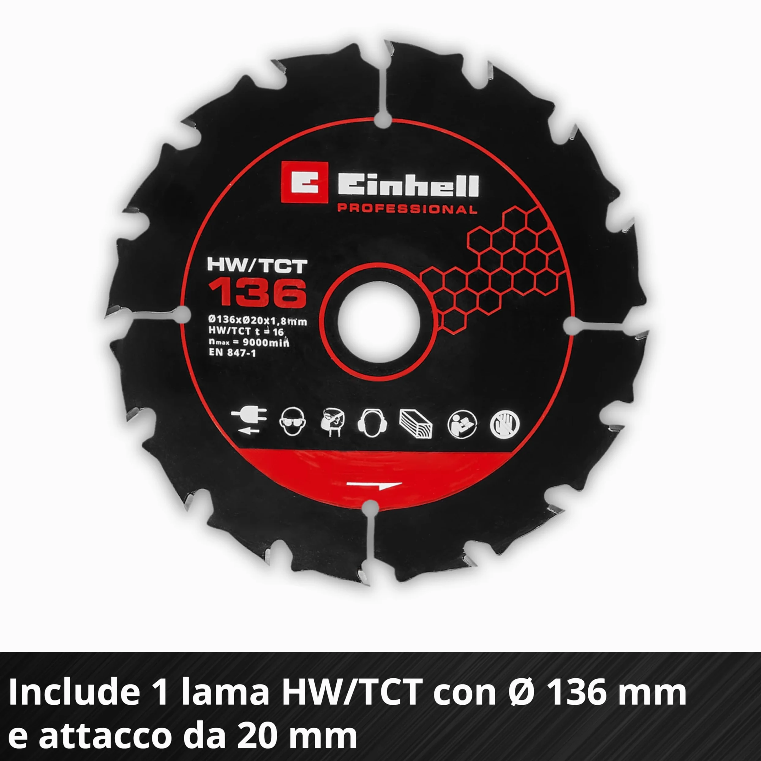 La sega circolare manuale Einhell Professional TP-CS 18/136-C Li BL - Solo Power X-Change (18 V, lama Ø 136 mm, Brushless, profondità di taglio 51 mm, installazione senza attrezzi, batteria esclusa)