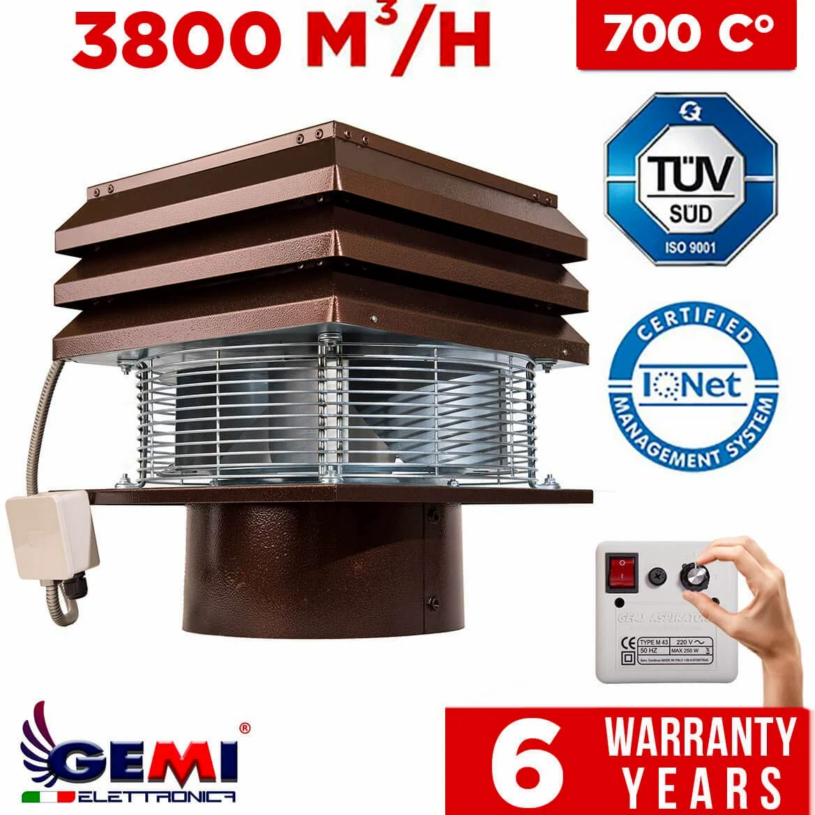 Gemi Elettronica Aspiratore Professionale Rotondo 30 cm per Canna Fumaria
