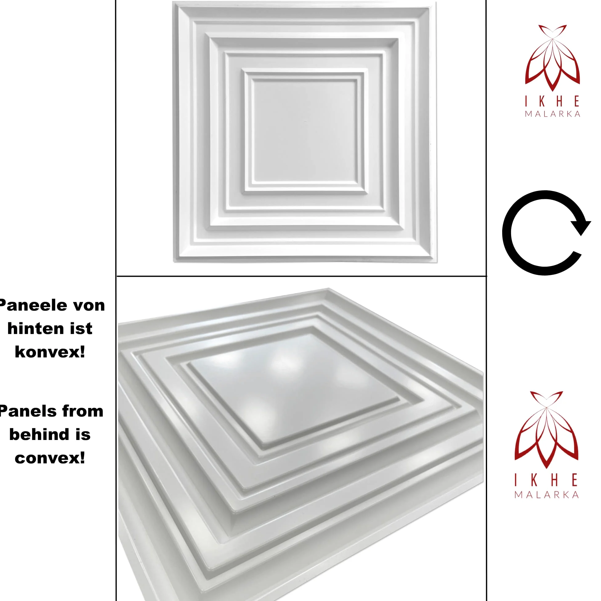 Pannelli 3D murali decorativi in ​​plastica PVC per pareti & per soffitto >50 cm x 50 cm< effetto 3D, impermeabili, duri. Spessore 1mm