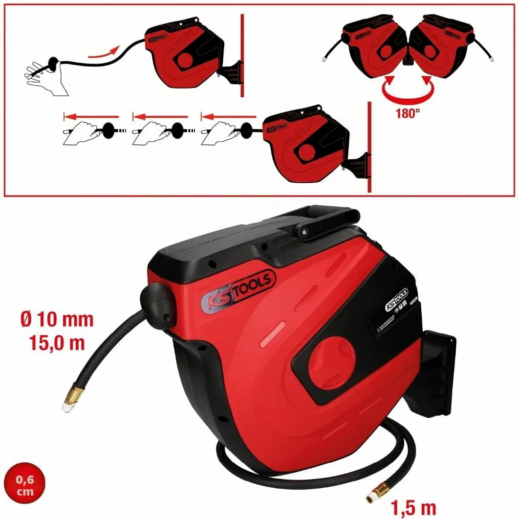 KS Tools 515.3440 Avvolgitubi per aria compressa automatico, Ø 10 mm x 15 m