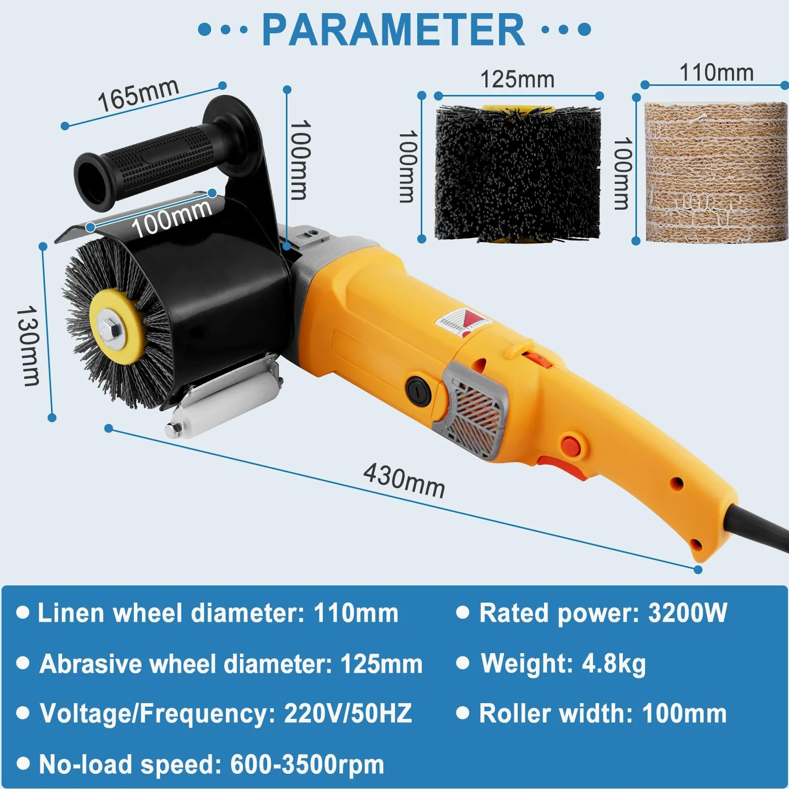 3200W elettrico brunitura lucidatrice 8 velocità regolabile macchina levigatrice a tamburo con 1 * ruota filo abrasivo e 1 * ruota di lino(rosso UE)