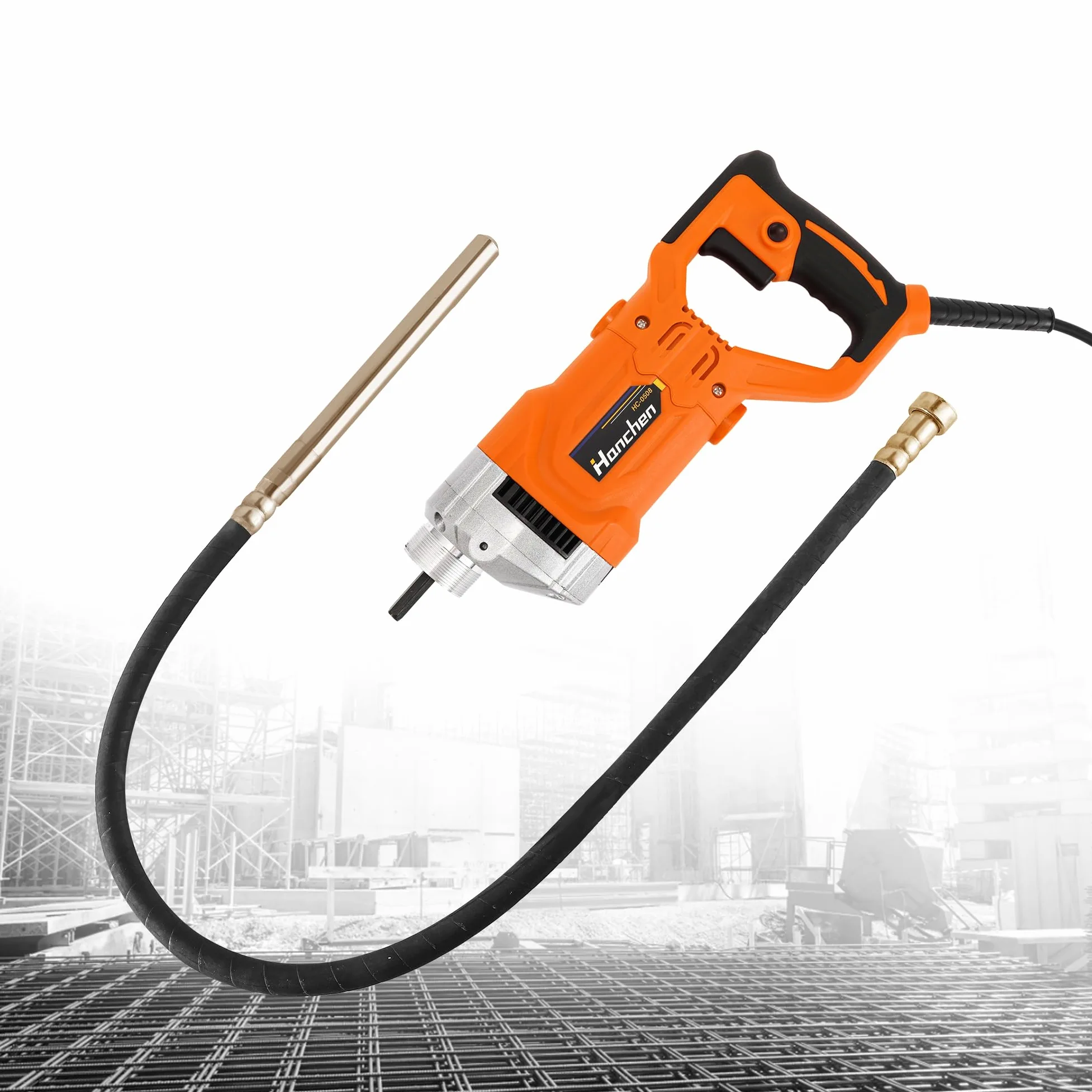 Hanchen Vibratore per Calcestruzzo Elettrico Industriale Motore Vibrante per Calcestruzzo Alta Potenza 1280W Diametro 35mm con Tubo 1.5/2m Portatile CE (Tubo 2m)