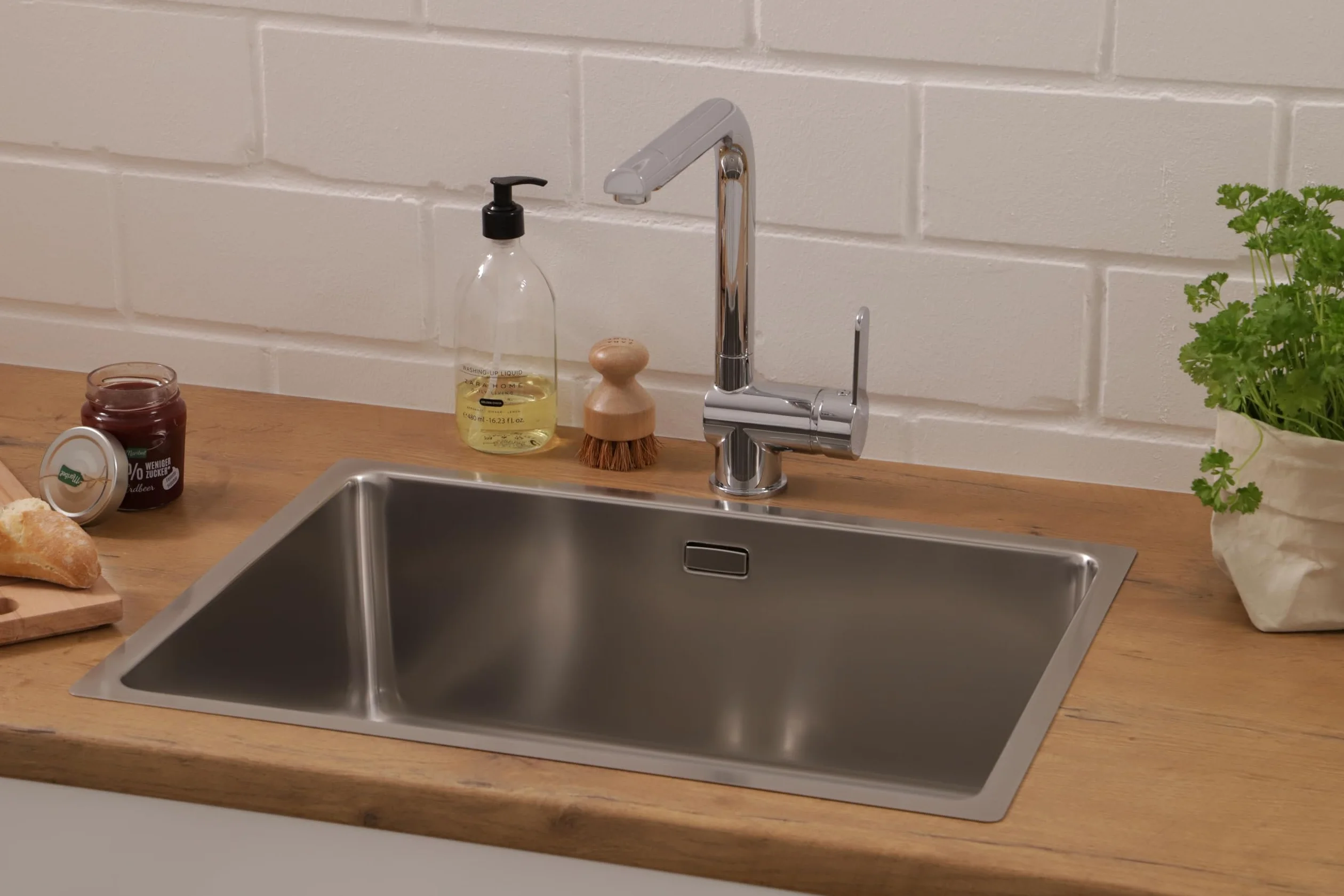 Respekta Detroit Lavello in acciaio inox/Lavello da incasso a 1 vasca da 59 x 43,5 cm/Lavello in acciaio inox adatto a basi da 60 cm di larghezza