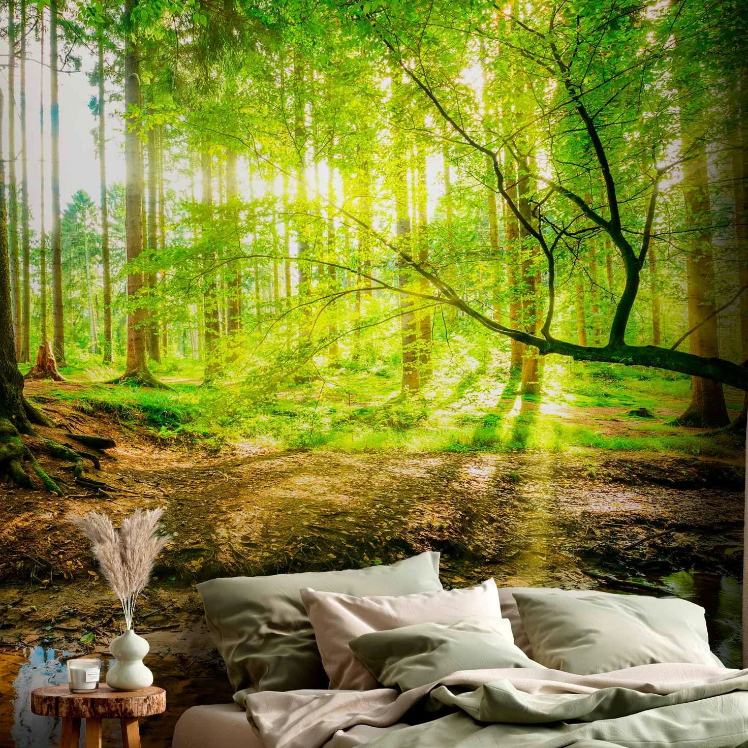 murando Carta da parati d'Angolo Adesiva Foresta Paesaggio 539x250 cm Fotomurali Adesivi Murali Rivestimento Parete Moderna per Pareti Muro Decorativo Fotomurale Natura Alberi verde Sole c-B-10040-a-a