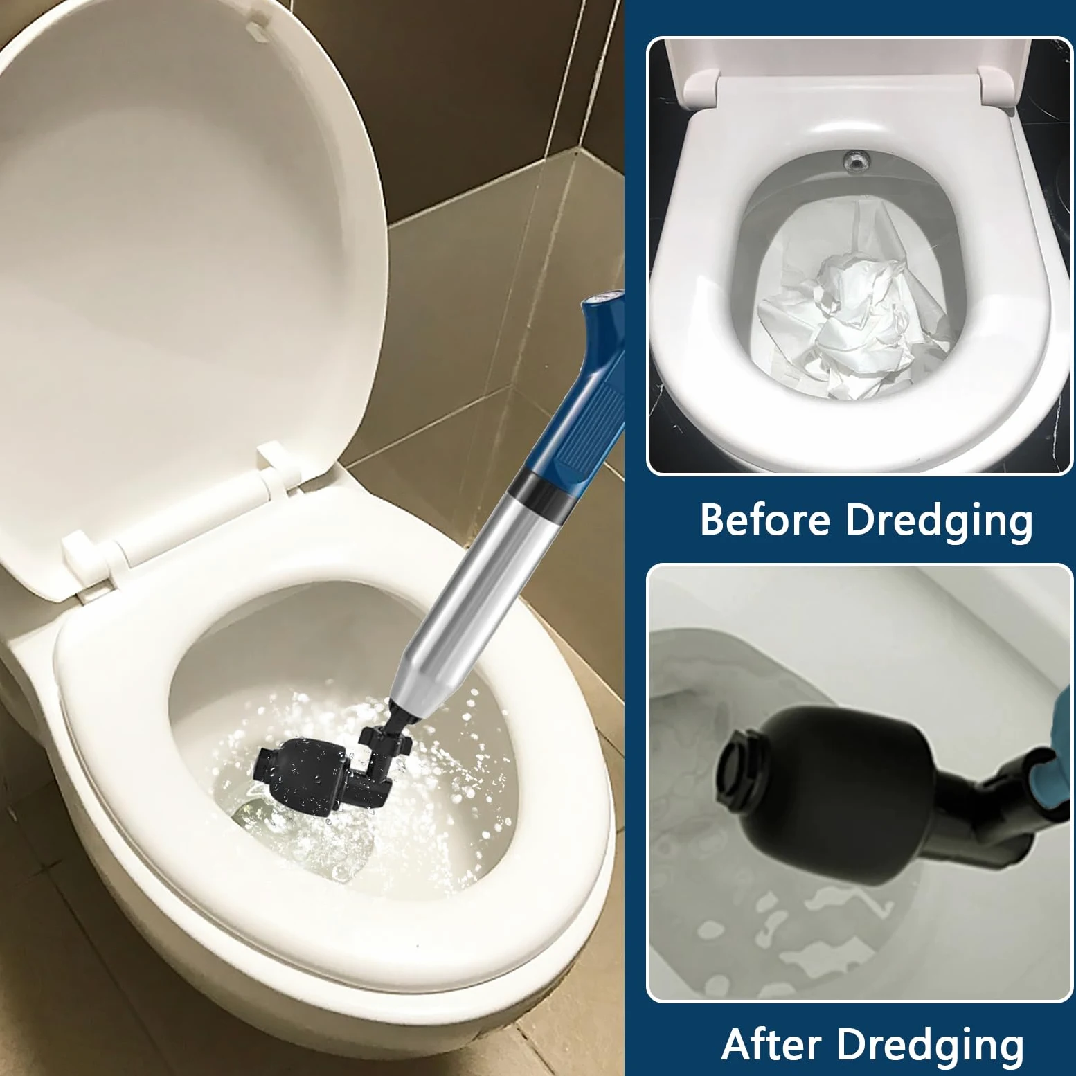 Stantuffo per WC Pulitore per Tubi, ad Aria Compressa ad Alta Pressione con Barometro 5 Adattatore in Gomma Sbloccatore di Scarico Macchina per la Pulizia dei Tubi per Bagno Cucina WC