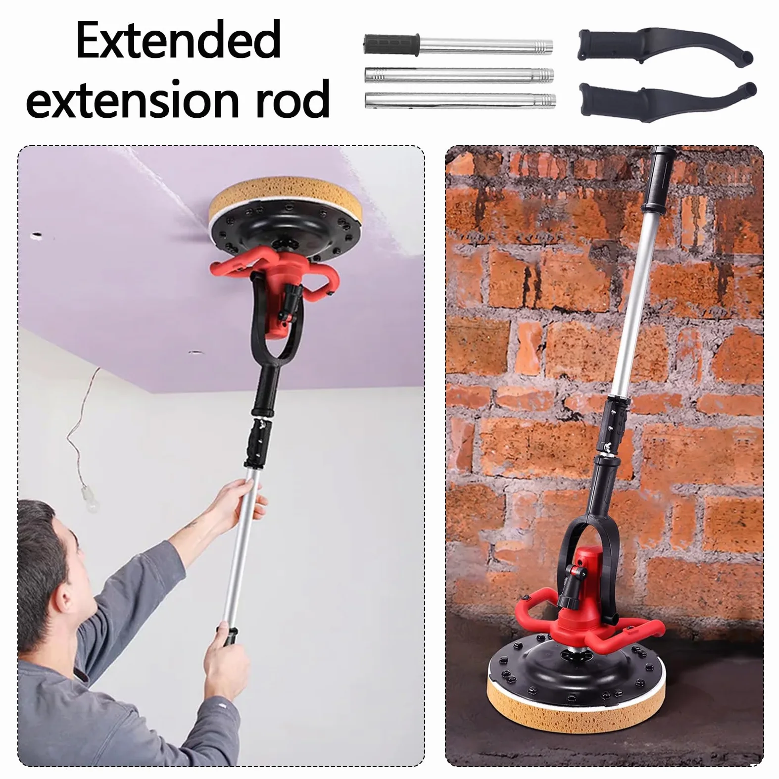 Levigatrice Per Intonaco, 2 In 1 Betoniera 1680W Levigatrice Elettrica con Asta Telescopica Per Muri 6 Velocità Mola Ø380 mm Illuminazione LED Malta Cementizia Per Calcestruzzo Frattazzo Intonacatrice