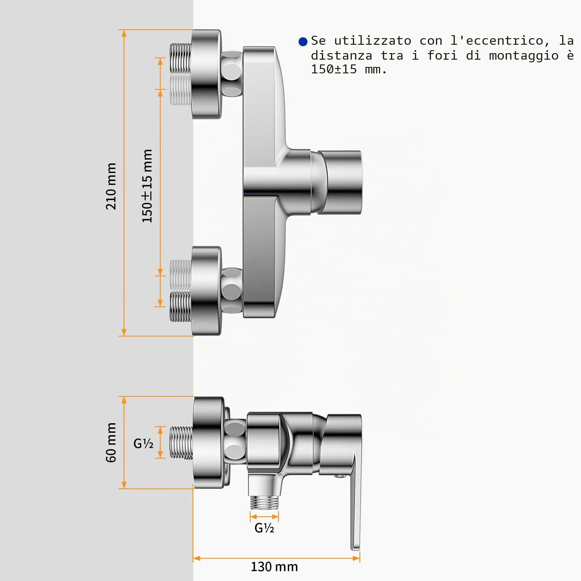 Krobec Rubinetto da doccia a parete, miscelatore monocomando per doccia, montaggio a parete, miscelatore per doccia, batteria per doccia con una sola mano, ottone, inserto valvola in ceramica (cromato