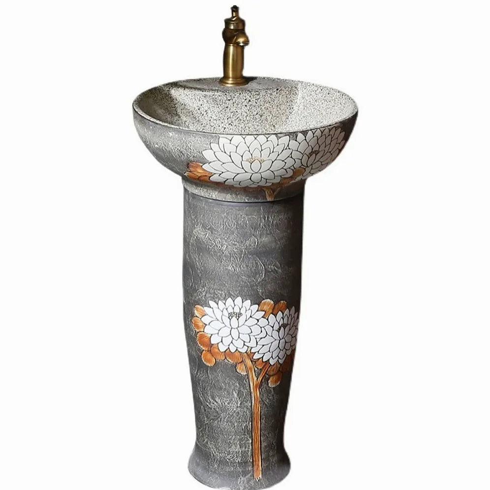Lavandino Per Lavanderia Lavabi in ceramica for bagno Lavandino artistico vintage Lavabo verticale con piedistallo lavabo in un unico pezzo Piedistallo combinato Lavabi Da Esterno Freestanding