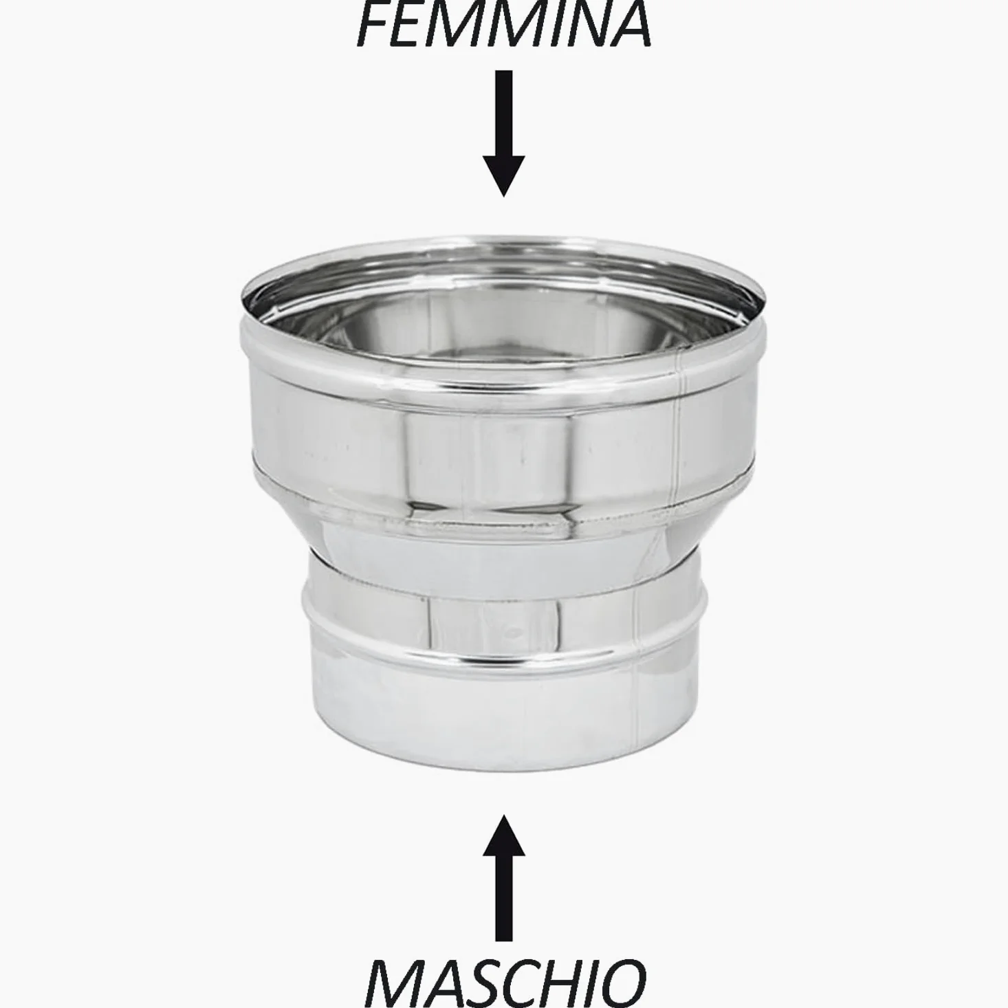 Aumento Acciaio INOX AISI 304 6Dc Riduzione Canna Fumaria Per Camino o Stufa Raccordo Stufa a Legna o Pellet TUTTE LE MISURE (150M-180F)