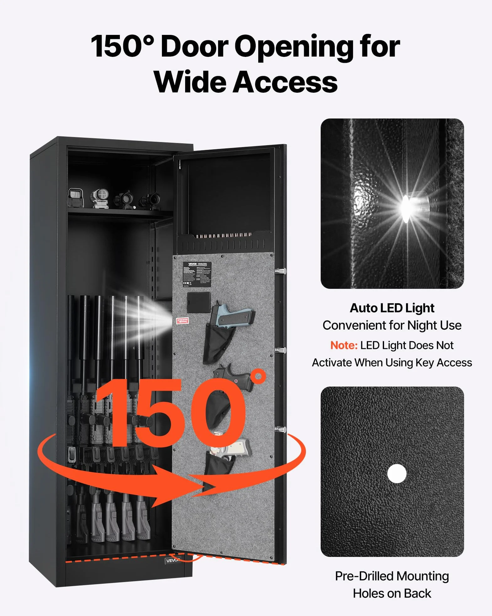 VEVOR Cassaforte Armadio Portafucili da 8 a 10 Armi, Cassaforte per Armi da Fuoco con Impronta Digitale e Password e Chiavi, con 3 Tasche per Supporti Regolabili, Accesso Rapido, per la Casa