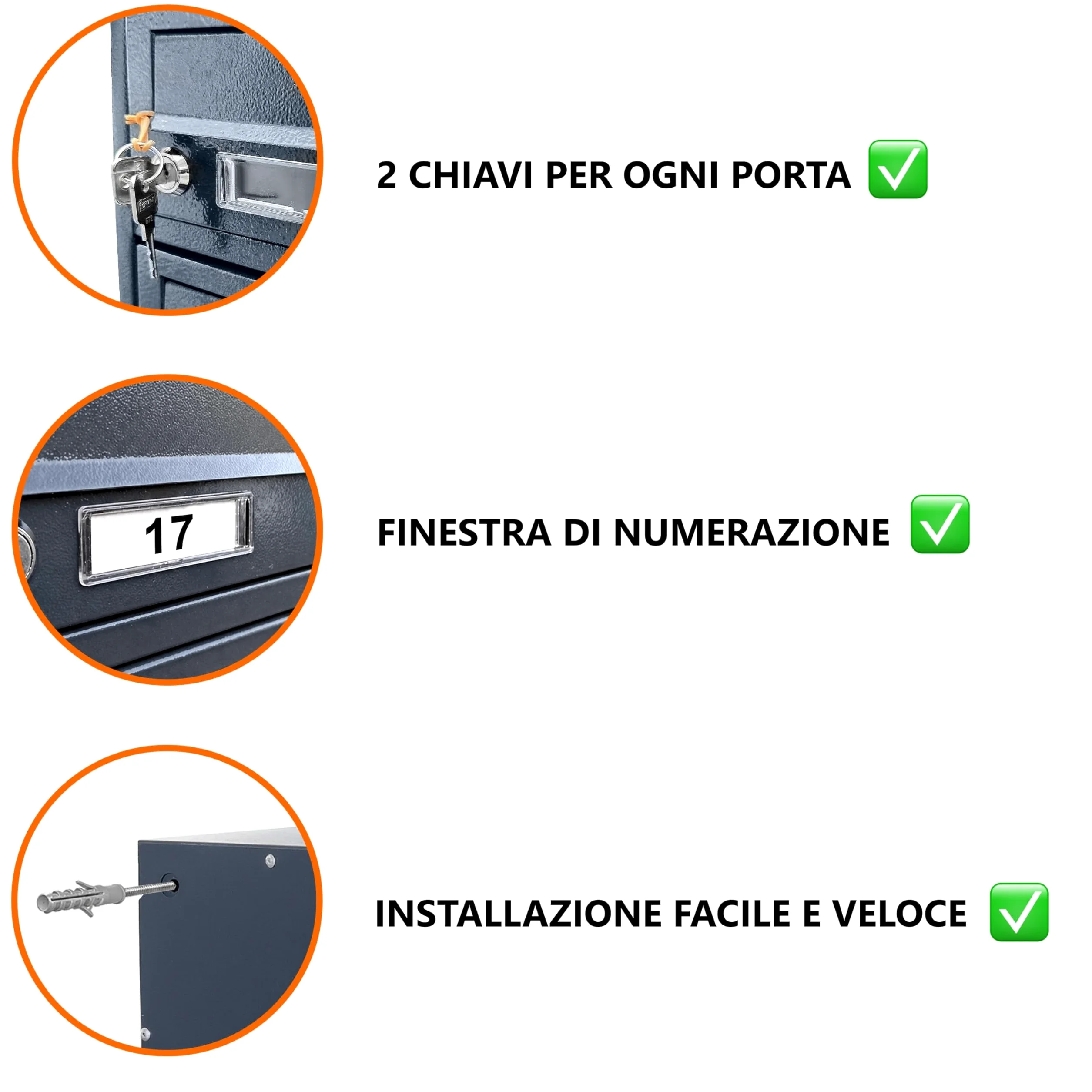 Cassette postali con fissaggio a parete EURO GLM 3 RAL 7016 cassetta postale condominiale Depot 3 con 3 alloggi, cassetta delle lettere
