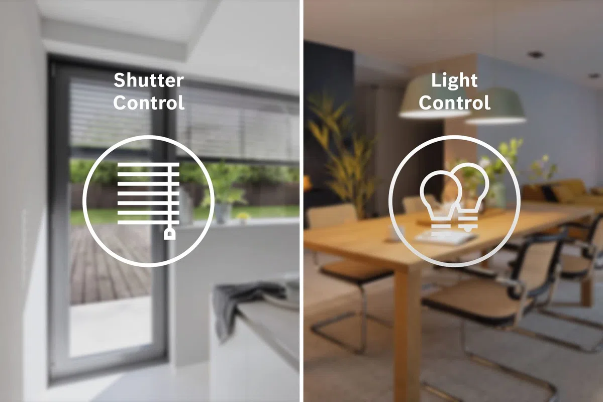 Set di illuminazione e oscuramento per la casa intelligente di Bosch, comprendente interruttore a parete, 6x controllo luci/tapparelle II, 6x interruttore a parete per attuatori smart