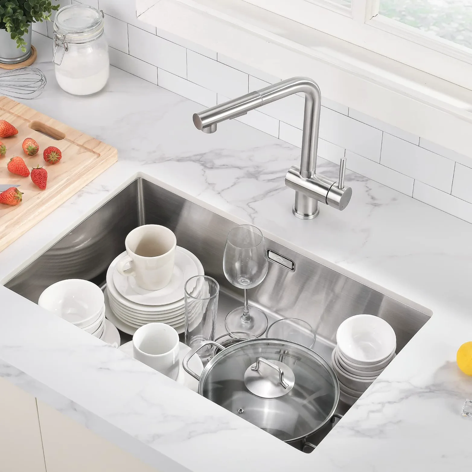 Auralum Lavello Cucina 1 Vasca 70 x 44 cm + Rubinetto Lavello Cucina con Doccetta Estraibile & Doppia Modalità