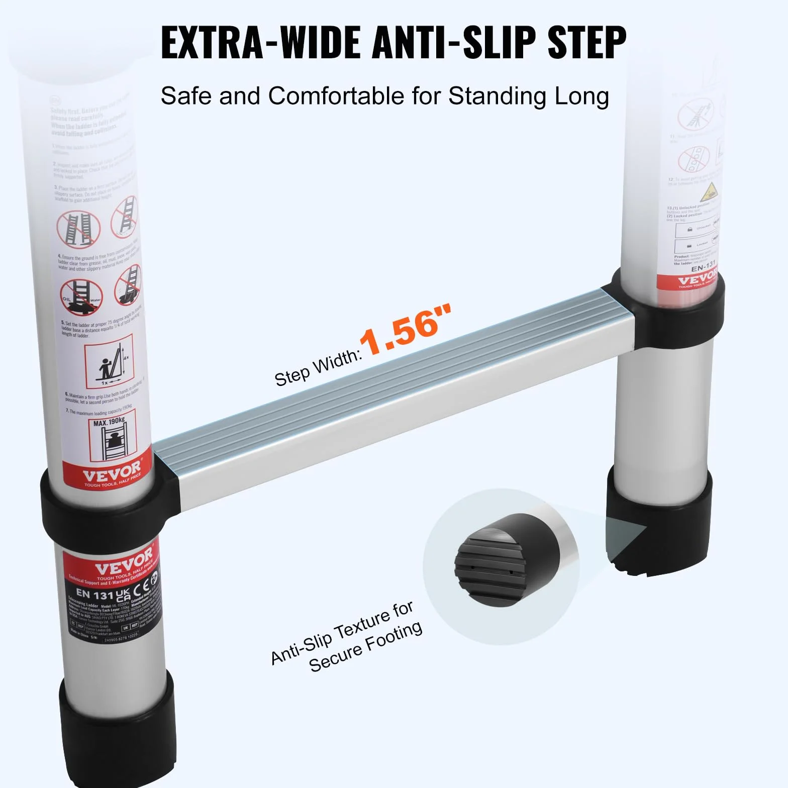 VEVOR Scala Telescopica a Forma di A da 3810 mm Scala Estensibile in Alluminio, Capacità di 170 kg Scala Pieghevole con Retrazione Multi-pulsante, con Barra Stabilizzatrice, per Camper, Roulotte