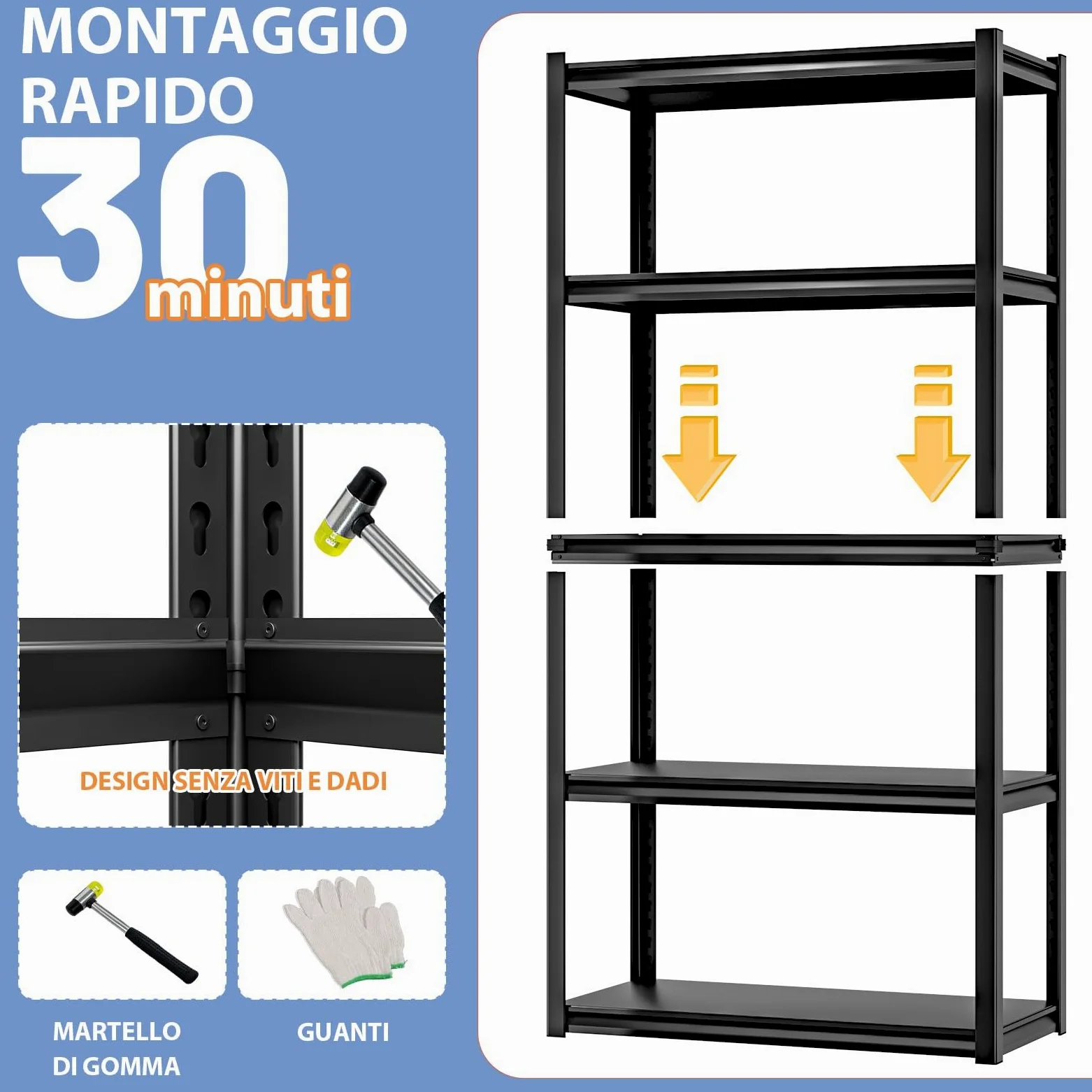 Himimi Scaffale Metallico Industriale 5 Ripiani 1000 kg Scaffale di Stoccaggio Robusto con Ripiani Regolabili in Altezza Scaffale Aperto per Cantina Garage Magazzino Cucina Scaffale 90x40x182 cm Nero
