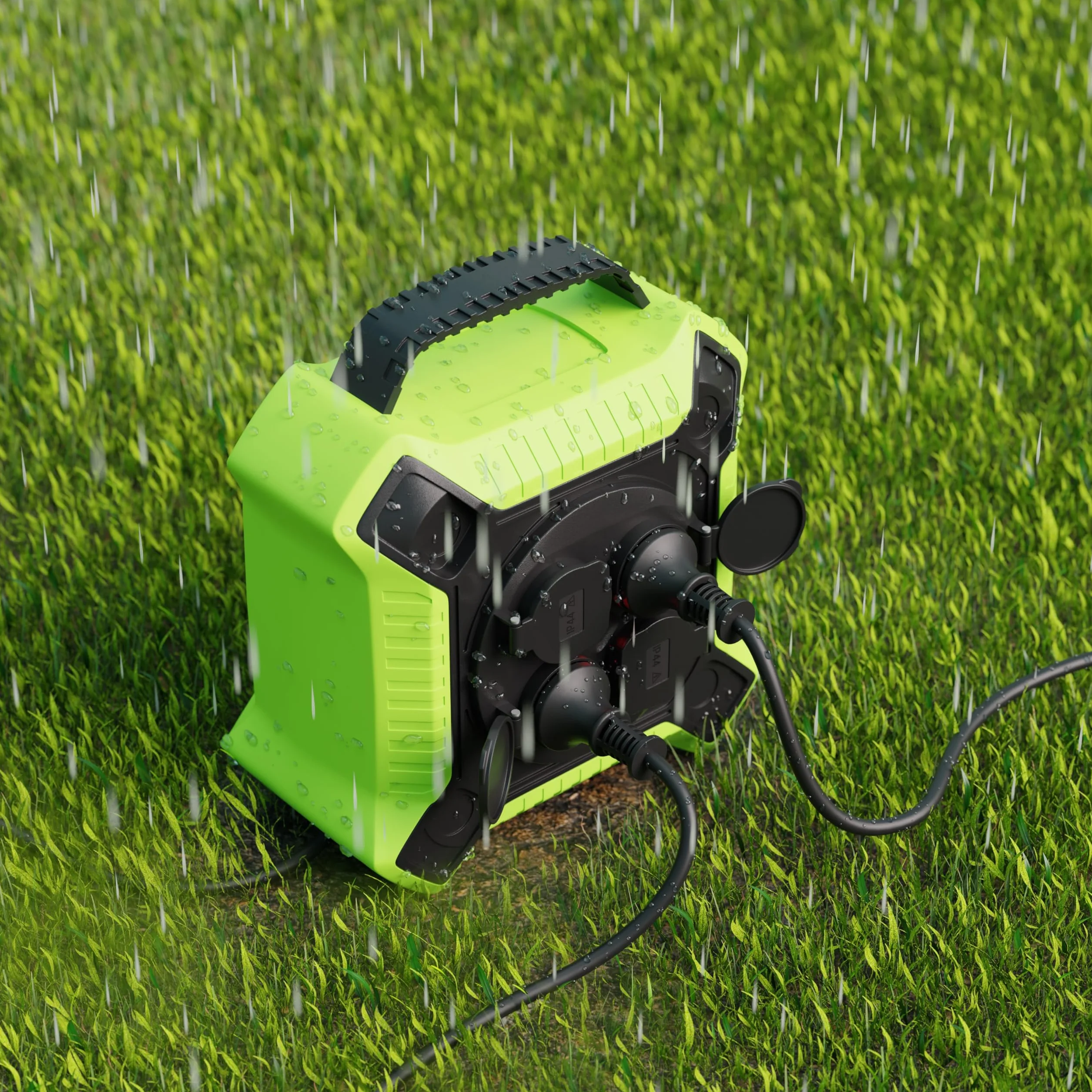 MutecPower Prolunga elettrica 15 metri IP44 Avvolgicavo elettrico SCHUKO con 4 prese di corrente protette per uso esterno, Prolunga avvolgibile 15 metri da esterno H05RR-F 3G1,5 Nero/Verde