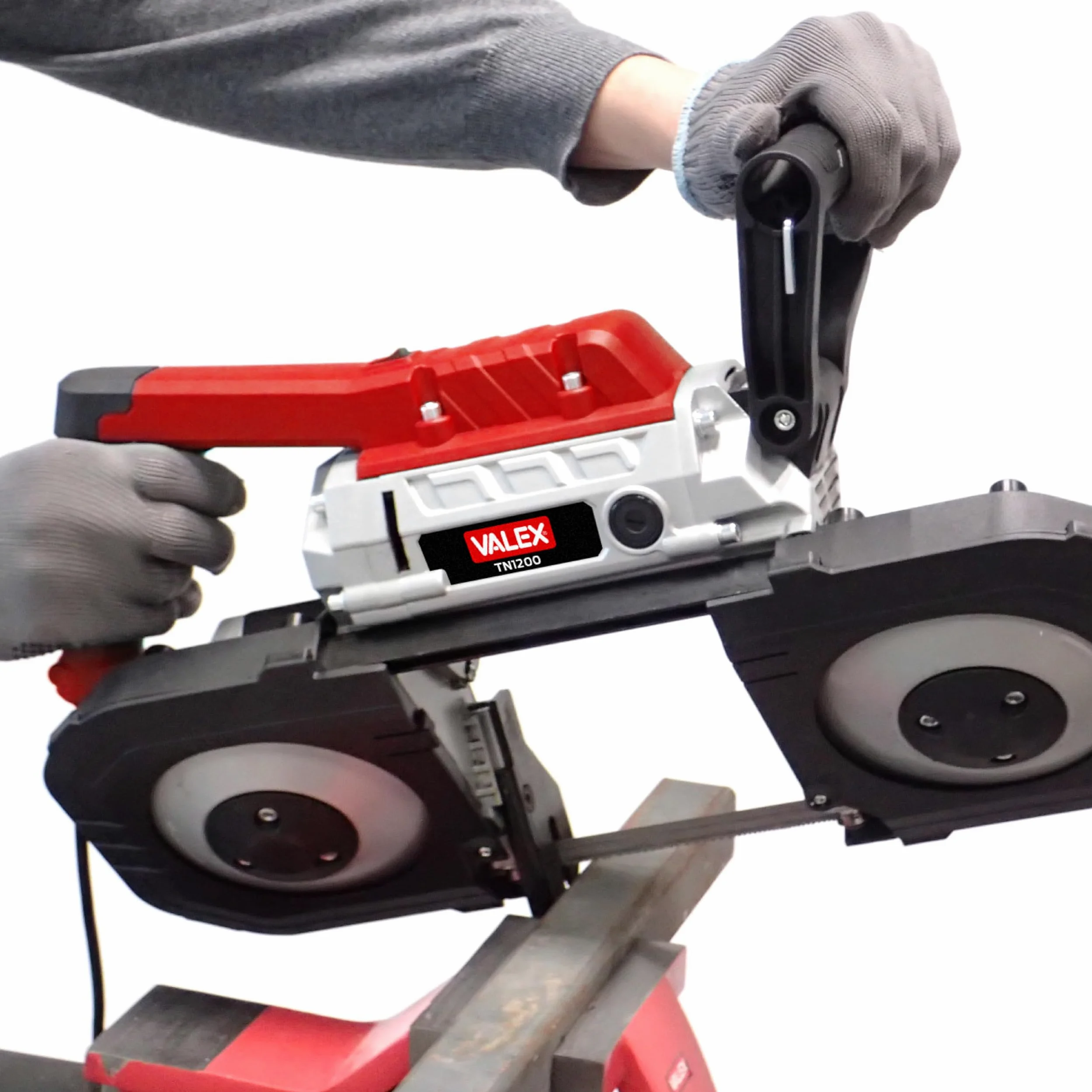 Valex TN1200 Sega a Nastro Portatile, 1200W, per Metalli e Profilati Plastici, Taglio max Ø127mm, con Piedistallo