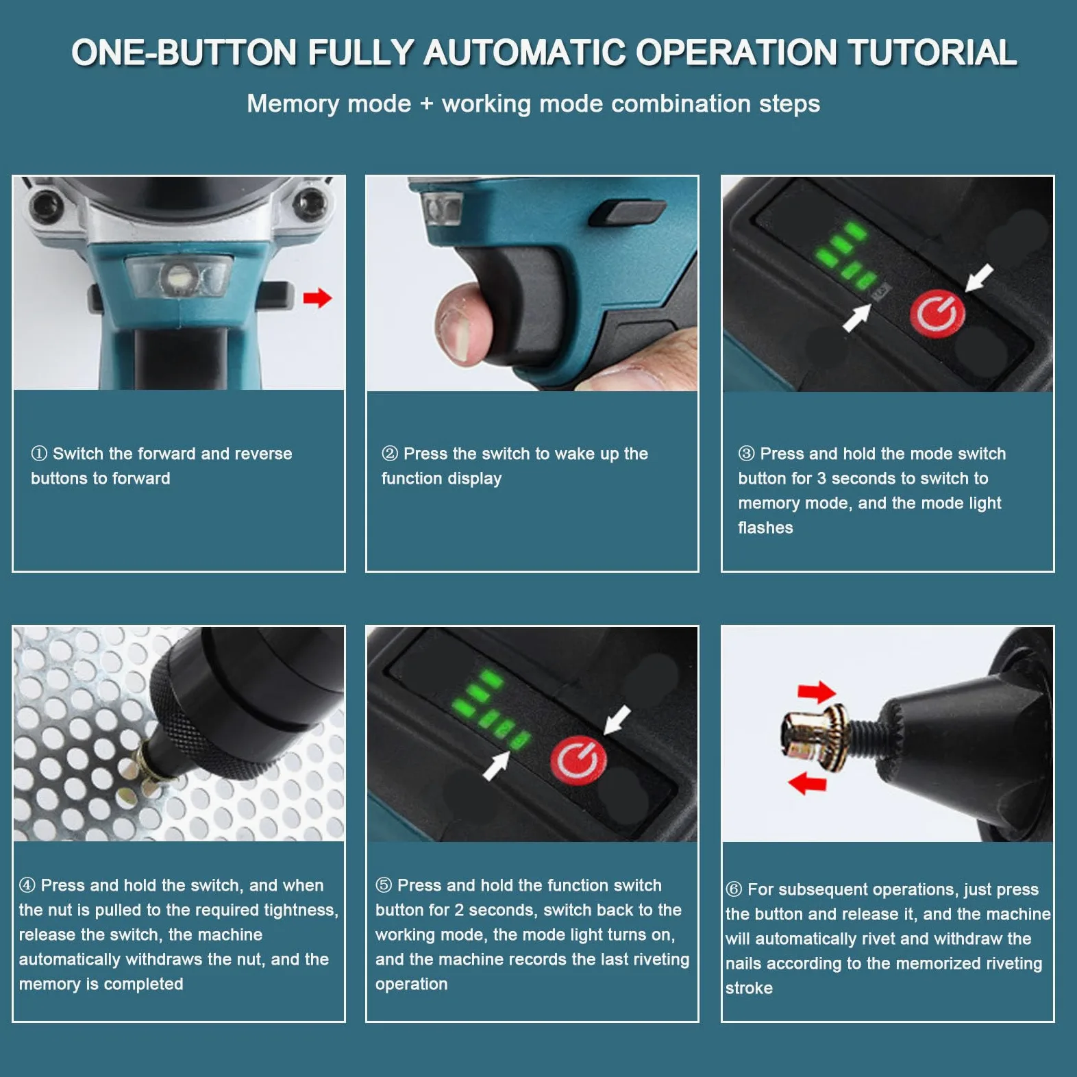Pistole per Rivetti Senza Fili, Pistola rivettatrice elettrica Senza spazzole con Luce LED, per Dadi M3/M4/M5/M6/M8/M10/M12,per Rivetti, Inserti Filettati,2200mAh