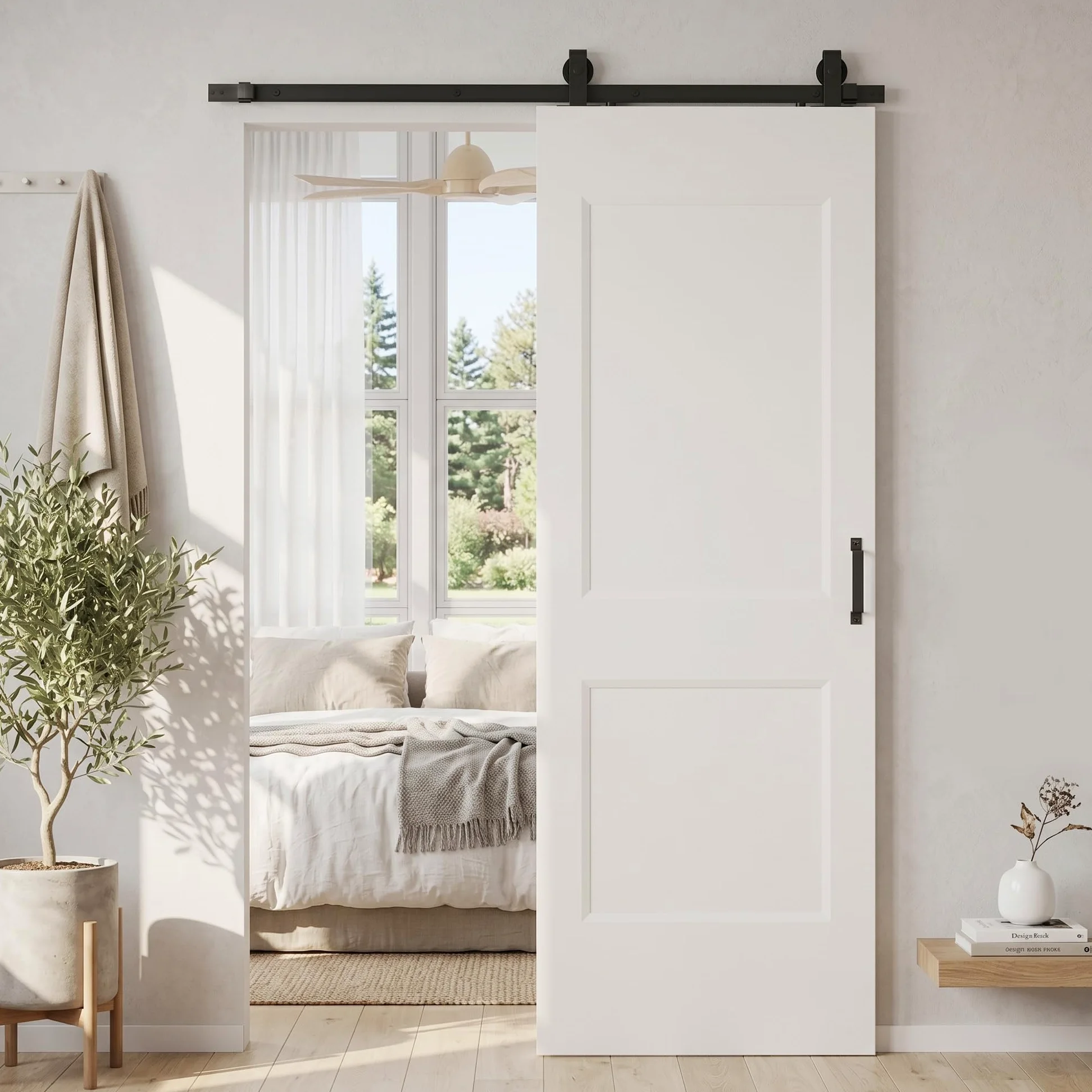 HOMCOM Porta Scorrevole Interna 76.2x213.4cm, Superficie Verniciata, Binario Silenzioso Acciaio, Maniglia Migliorata, Kit Ferramenta, Porta Interno Stile Industriale, in Legno Pino, Cucina, Soggiorno