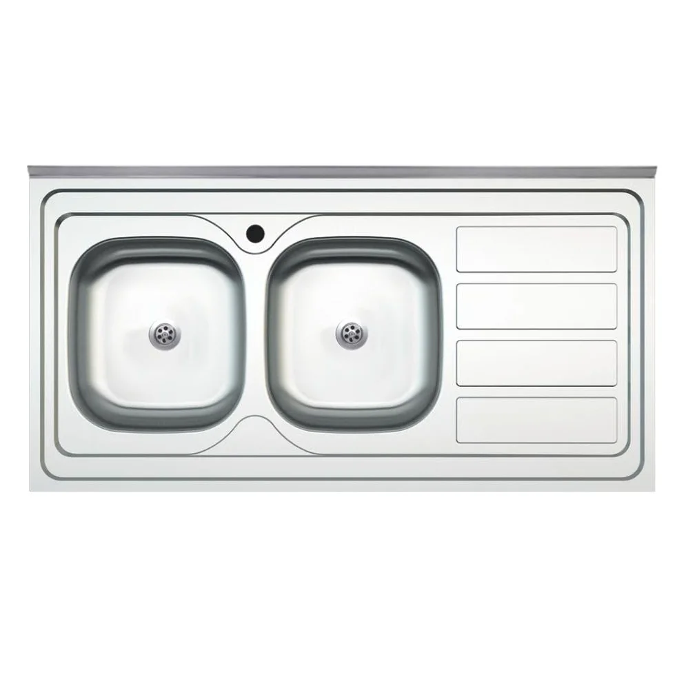 Lavello da appoggio SA46 due vasche con gocciolatoio destro 120x60cm inox, lavello cucina, lavandino cucina, acciaio inox 304, finitura satinato