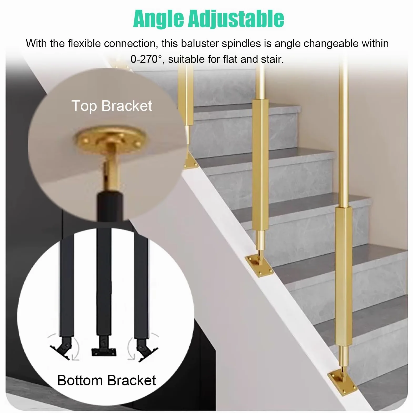 Ringhiera Vetro scale interne esterni Rotondo Balaustre In Metallo per Scale Interne, Angolo Regolabile Pilastro Parapetto per Gradini per Prevenire Cadute/Barriere di Sicurezza, Lunghezza 10-240