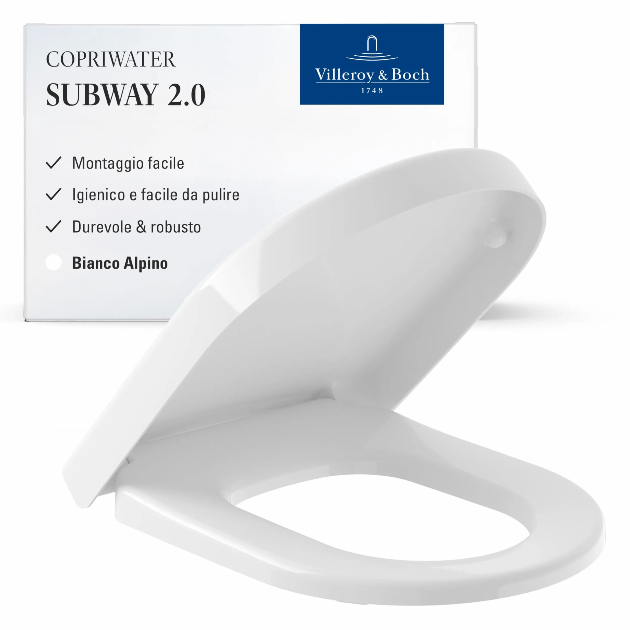 Villeroy & Boch Subway 2.0 copriwater - tavoletta wc bianca con QuickRelease - copriwater removibile - sedile per wc in Duroplast - coperchio per water extra largo, forma a D - ricambio originale