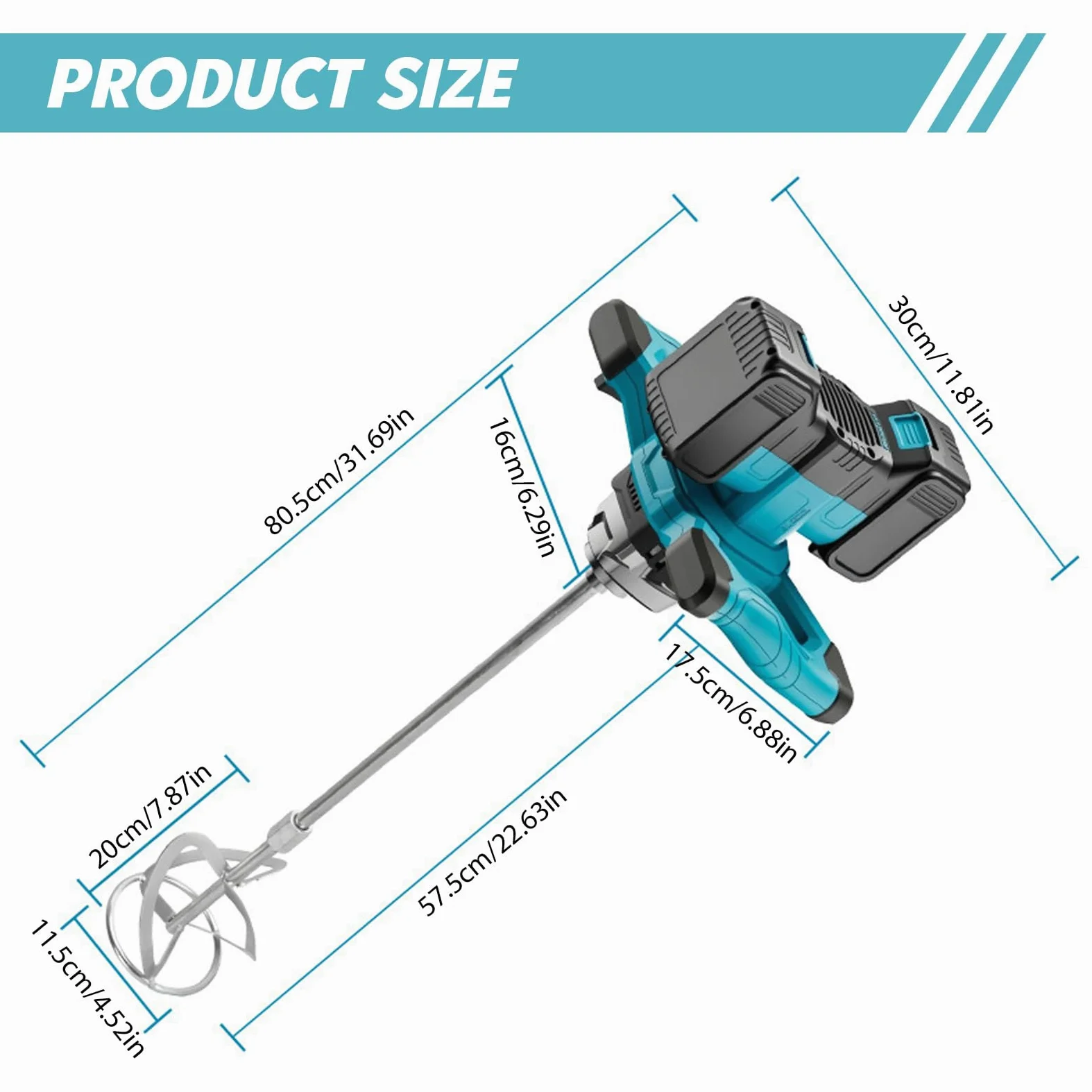 Agitatore per malta a batteria, compatibile con batteria Makita, 3200 W, multiuso, mixer per calcestruzzo senza brushless con aste di miscelazione, testa di miscelazione, chiavi e guanti (max 680 giri