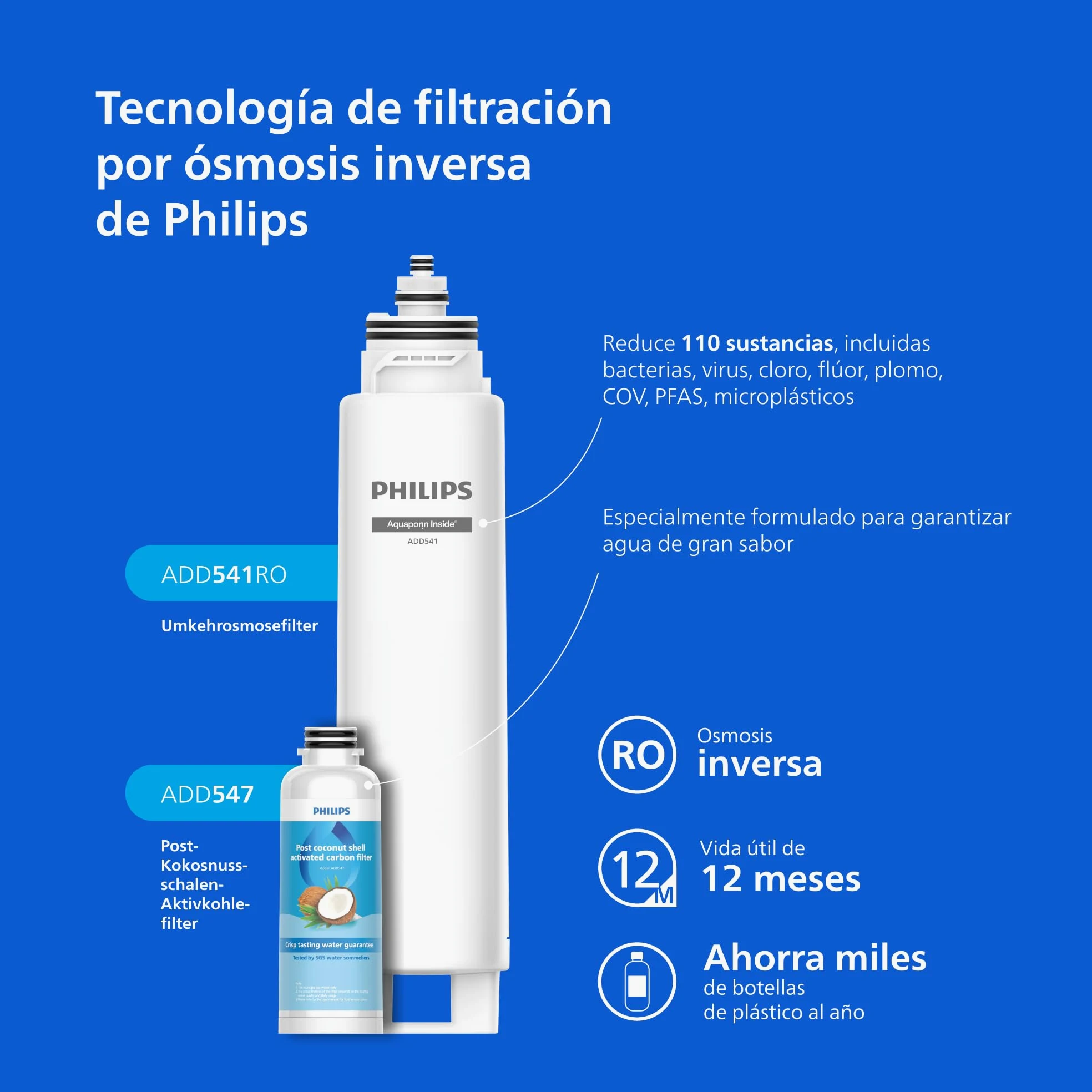 Philips Water Stazione dell'acqua a osmosi inversa ADD6912BK/10: elimina fino a 110 sostanze, riscaldamento e raffreddamento istantanei, durata del filtro di 1 anno