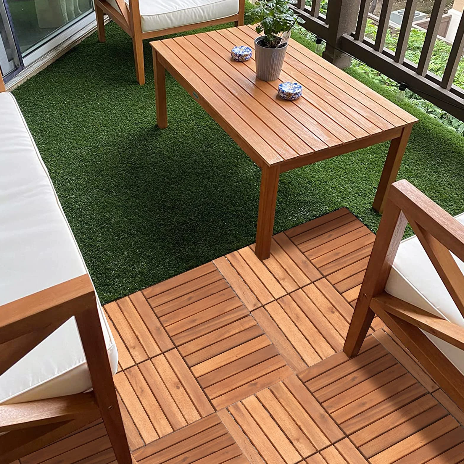 Piastrelle Esterno 30 x 30 cm, 44 pezzi Pavimento per Esterno Pavimento Giardino ad Incastro per Patio Terrazza Balcone Piscina 4 m Tagliabile