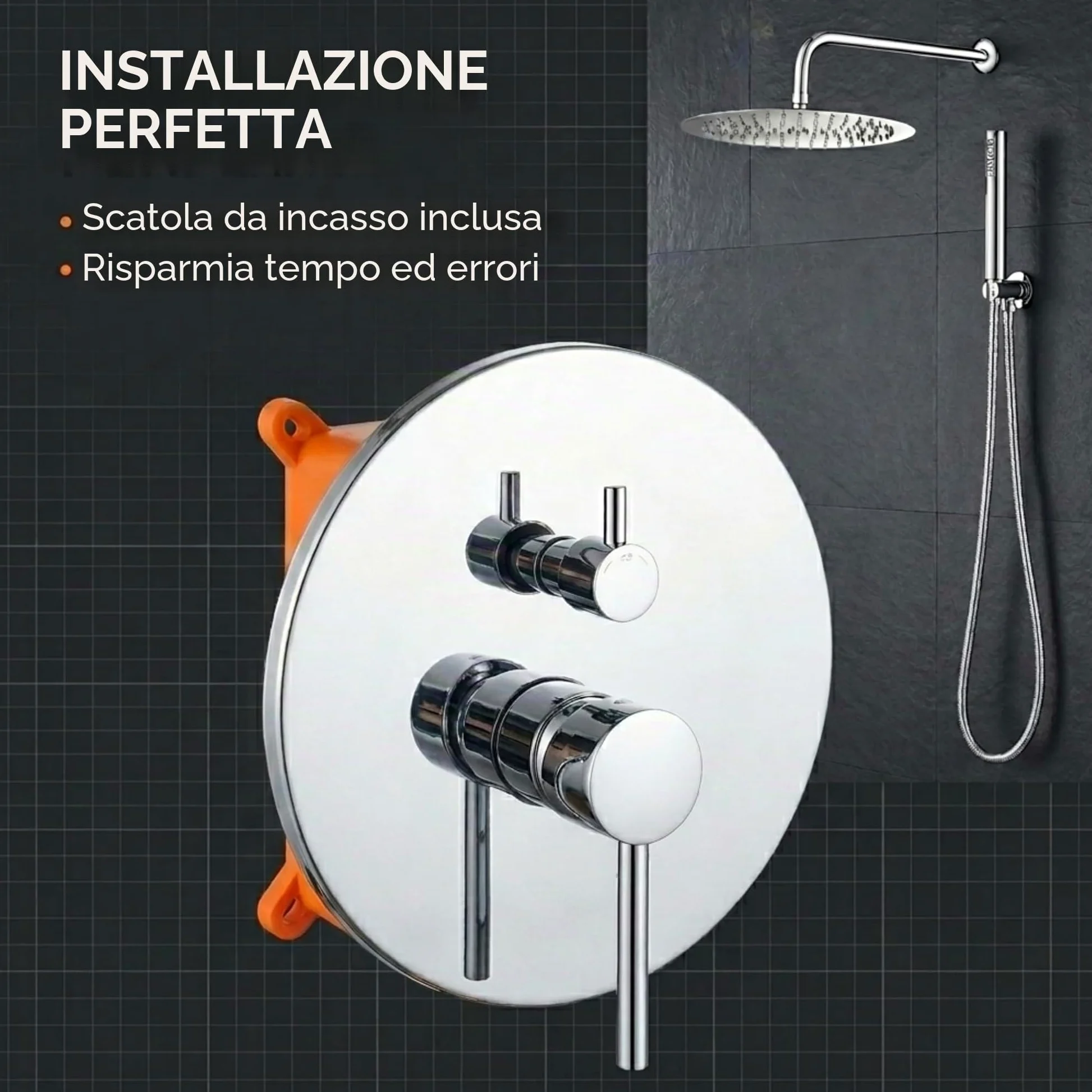 VALAZ Doccia Incasso Cromo | Miscelatore Doccia Incasso Spruzzatore Effetto Pioggia | Installazione a Parete Facile | Inossidabile, Rotondo, Spruzzatore 25 cm, Serie Jucar