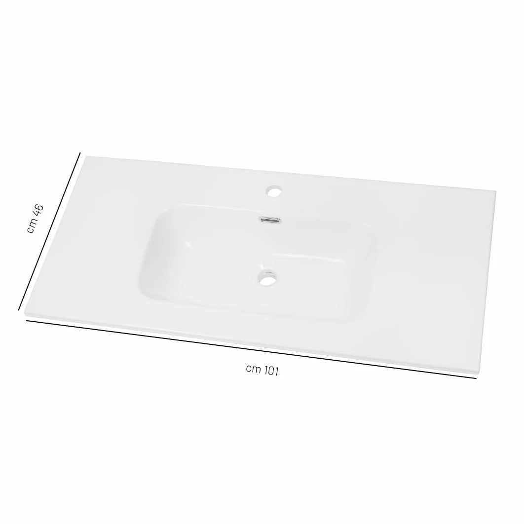 Lavabo ad Incasso in Ceramica Bianco Lucido Rettangolare per Mobili Bagno (101x46 cm)