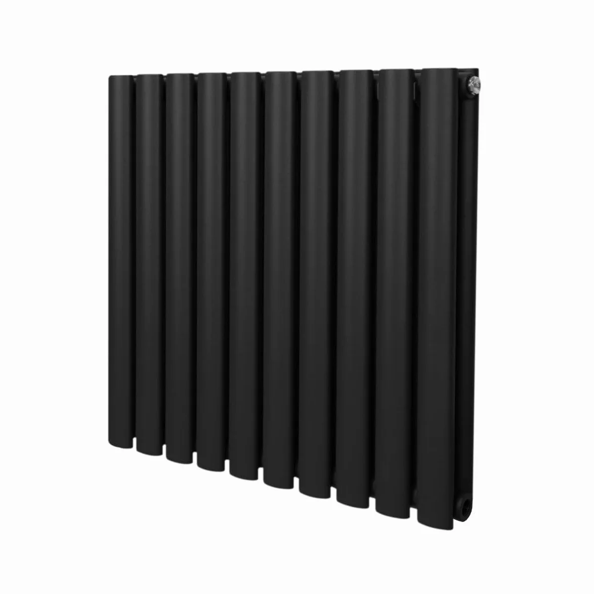 Radiatore a colonna ovale 600 mm x 600 mm Designer Doppio pannello Termosifone Nero Acciaio Inclusi Spazzola per la pulizia Kit di fissaggio e staffe