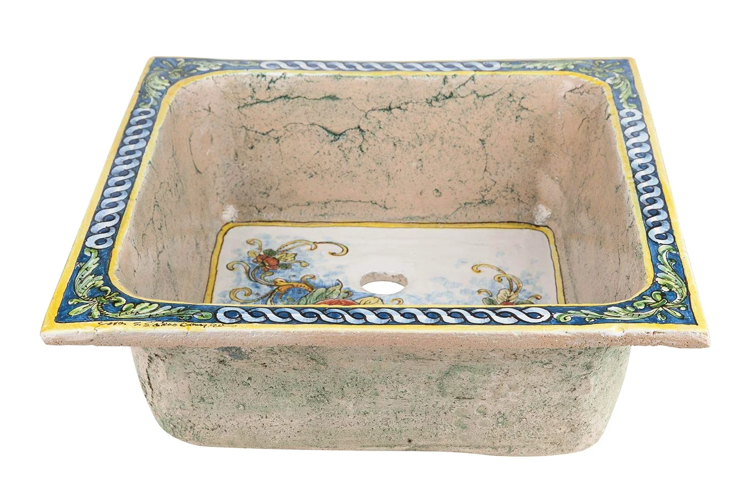 Lavabo ceramica siciliana Terra - Lavello da cucina quadrato da incasso, Un Lavabo da cucina colorato fatto a mano da cucina | Lavello da cucina in ceramica siciliana dall'Italia 42 x 42 cm