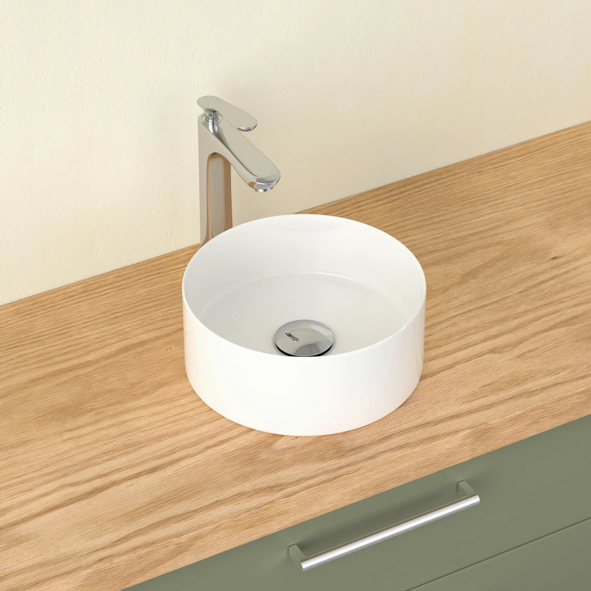Lavabo rotondo, piccolo lavabo da appoggio, lavabo a mano in elegante design facile da pulire, per bagno e WC degli ospiti (bianco lucido, 31 x 31 x 11 cm)