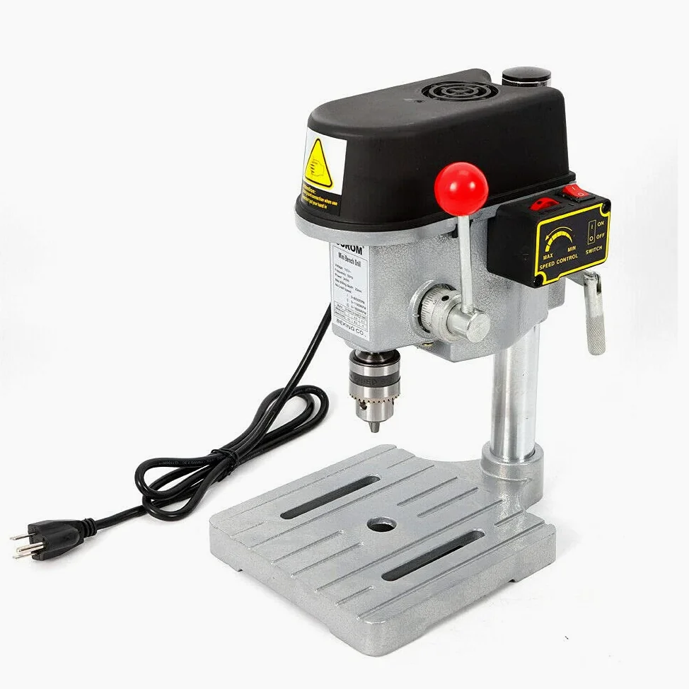 Mini trapano a colonna di regolazione della velocità di rotazione Trapano bancario Trapano da banco elettrico Drill Bench Press Stand Base Telaio Bracket Hole Drilling Machine Tavolo Trapano per legno