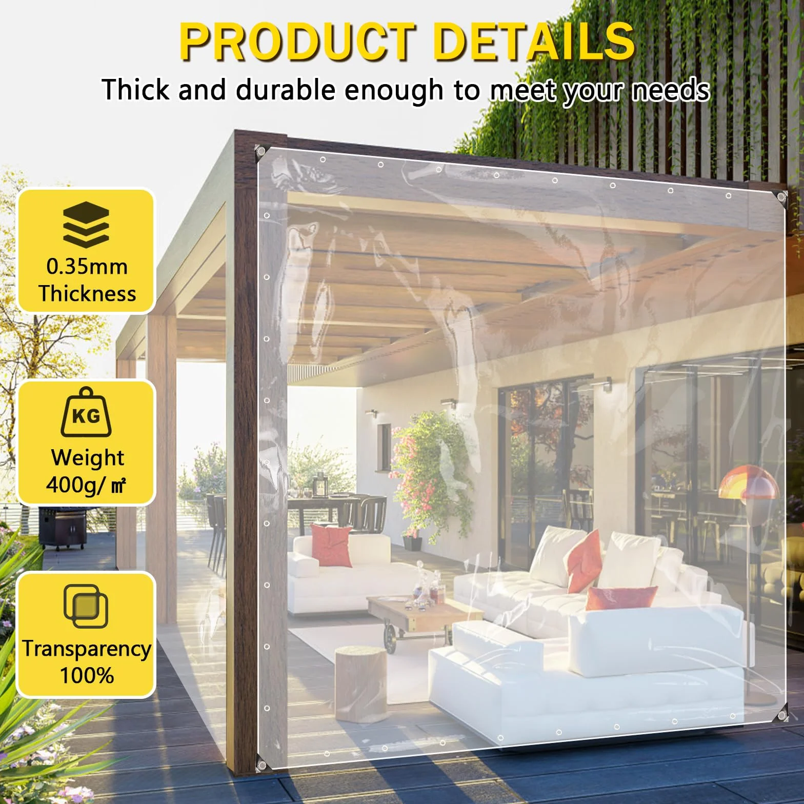 Telo Telone Impermeabile Esterno Occhiellato 3x6m, Telo PVC Trasparente Rinforzato 420 g/m², Teloni Protettivo Multiuso Resistente UV Antistrappo per Barche Legno Piscina Mobili da Giardino Auto