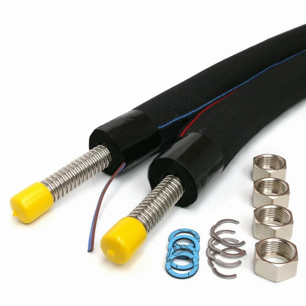 Tubo solar doppio DN16 in acciaio inossidabile con cavo sensore – Tubo solare/condotta solare per solare termico – Doppio tubo preisolato 13 mm EPDM – 3/4" dado a pressione – 5 m / 10 m / 15 m / 20 m