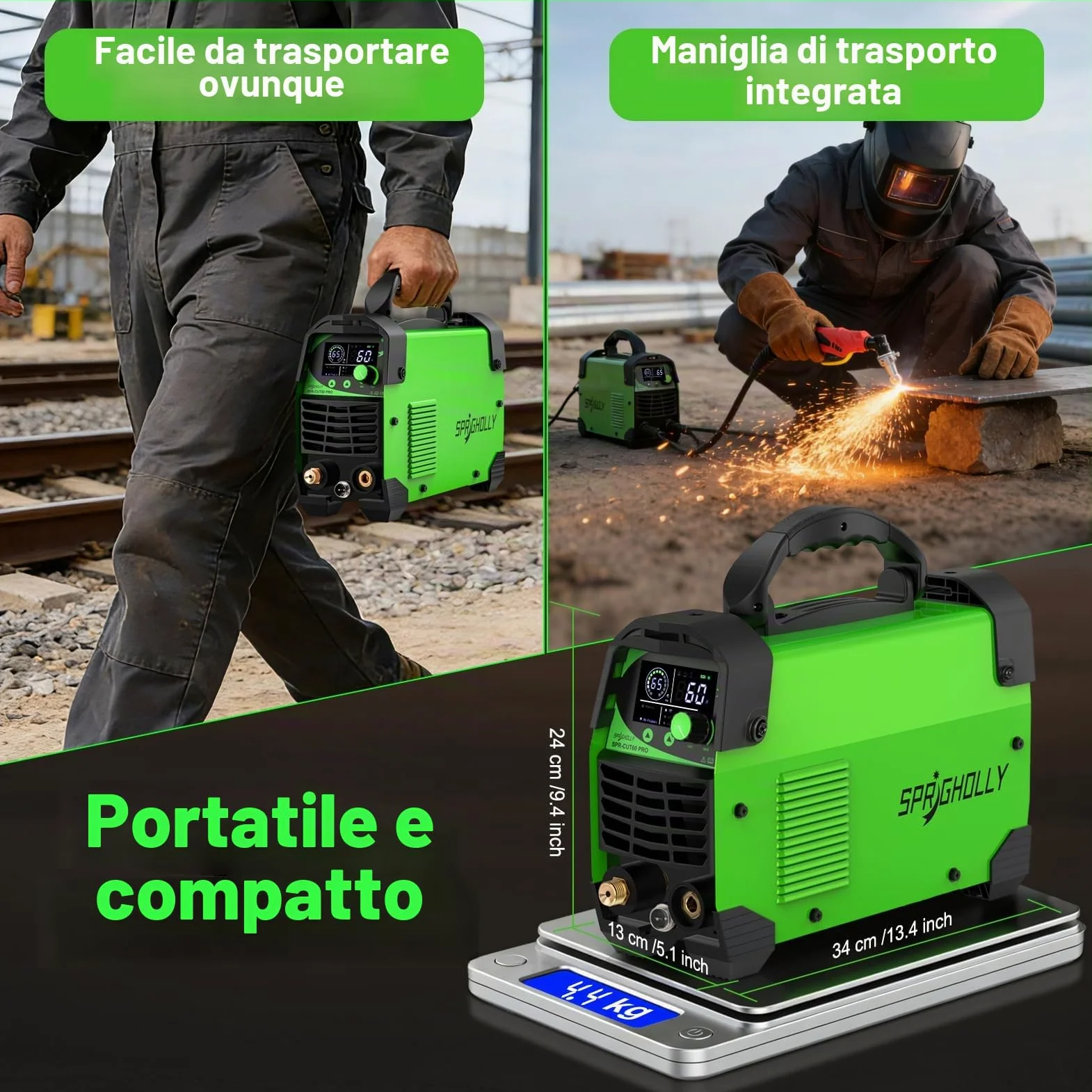 CUT60 PRO 60A IGBT Taglierina al Plasma 240V - Taglio max acciaio 16mm, taglio pulito 10mm - Display LED digitale, modalità 2T/4T, protezione sovraccarico, avvio facile