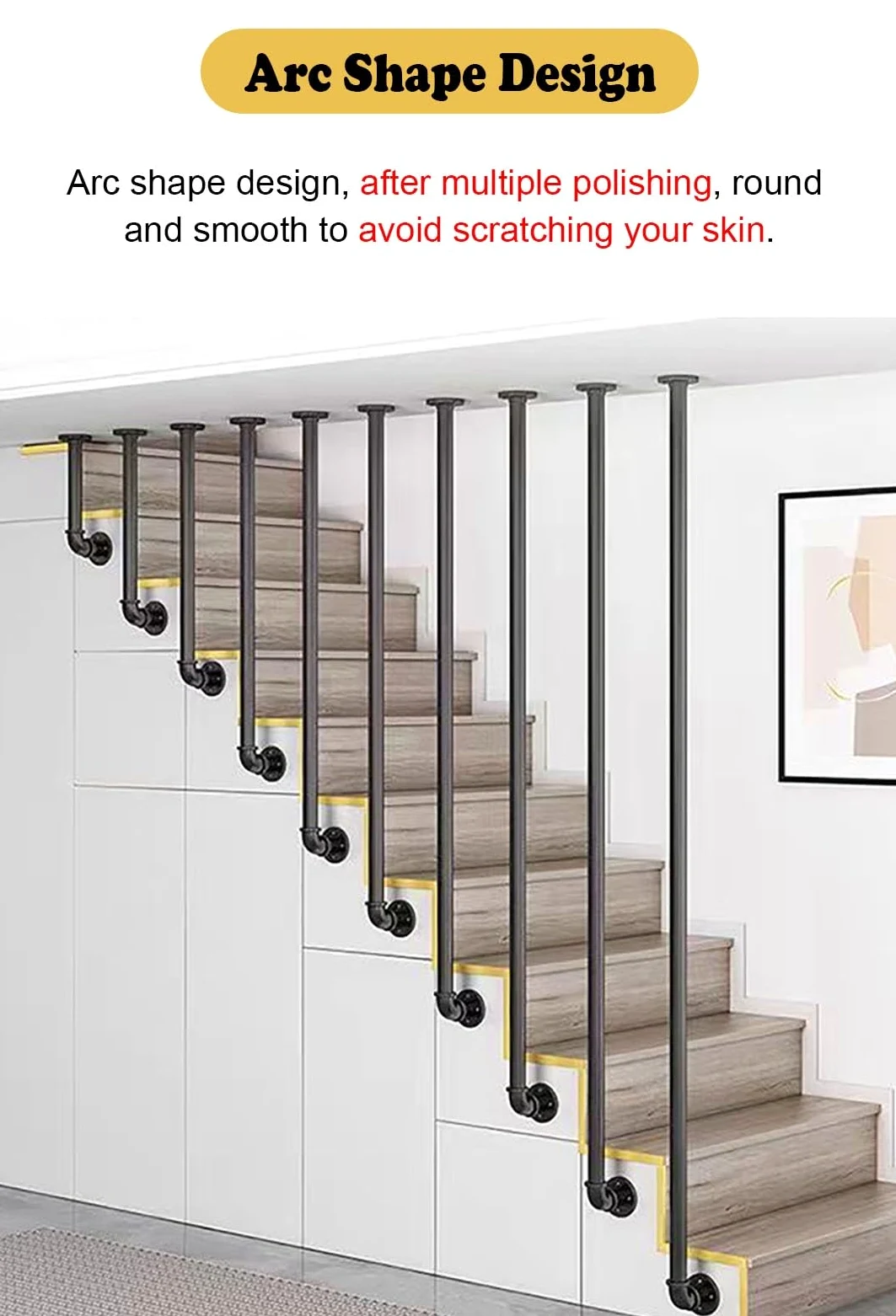 Ringhiera Per Scale Balaustre in metallo per scale interne, Spine di coperta di lunghezza personalizzabile per scale in piano e in pendenza, Decorazione dei gradini delle scale(White,145m/57.1in/4.8ft